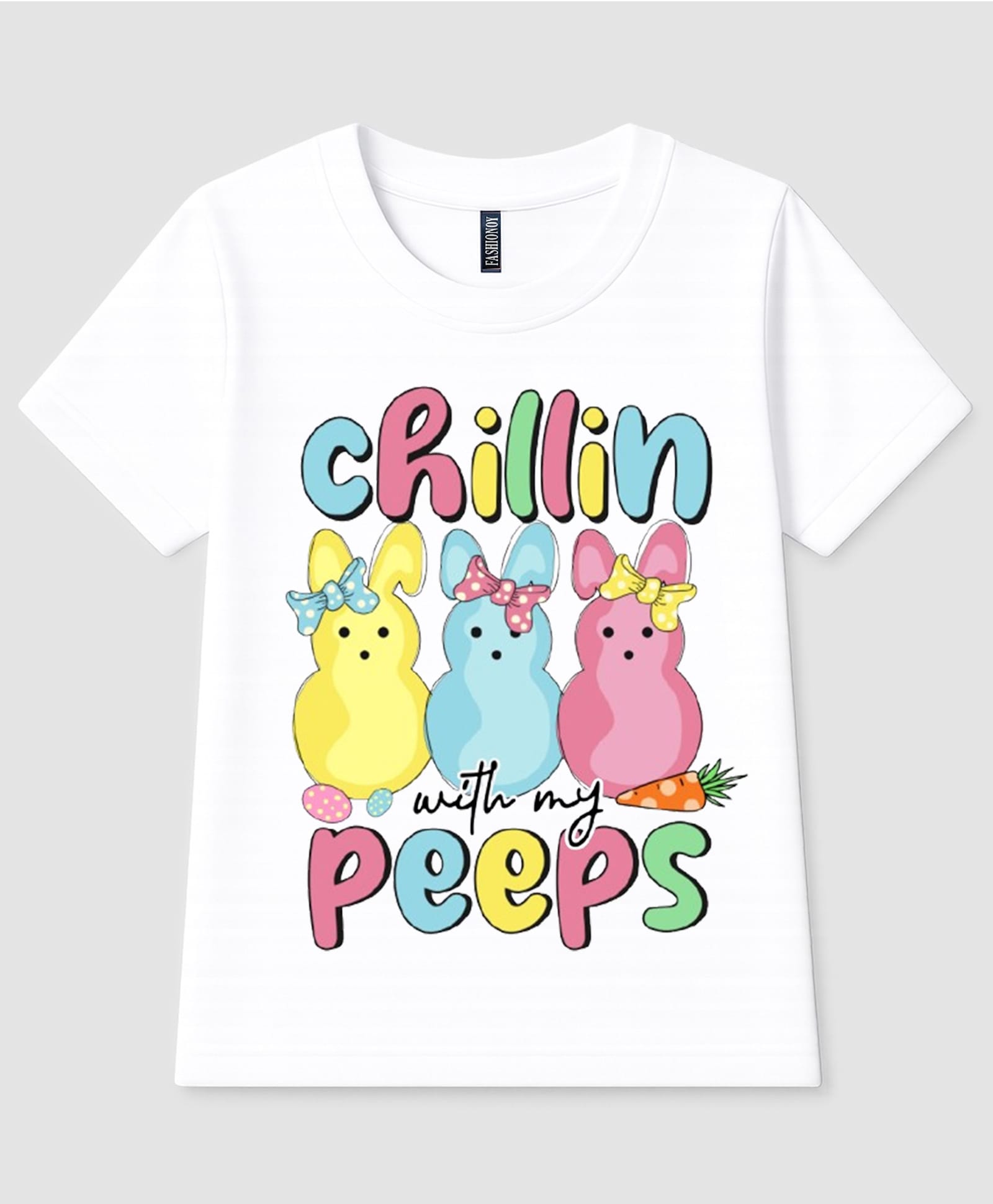 FASHIONOY 100% Cotton Knit Half Sleeves Chillin With My Peeps Text Printed Tee - White-image-12