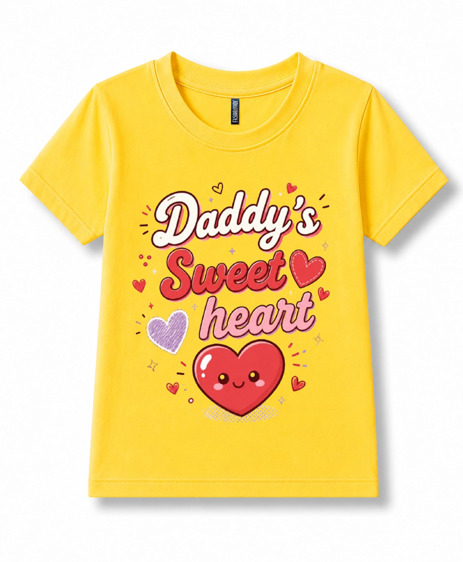 FASHIONOY 100% Cotton Knit Half Sleeves Heart Printed Tee - Yellow-image-10