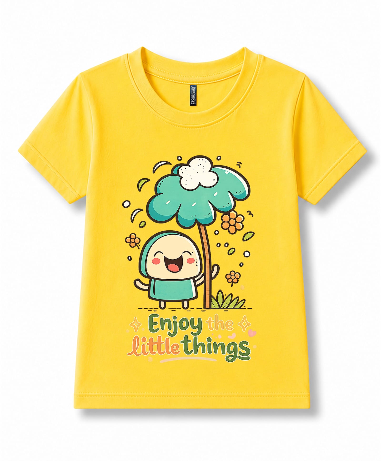 FASHIONOY 100% Cotton Knit Half Sleeves Enjoy The Little Things Text Printed Tee - Neon Yellow-picture-28