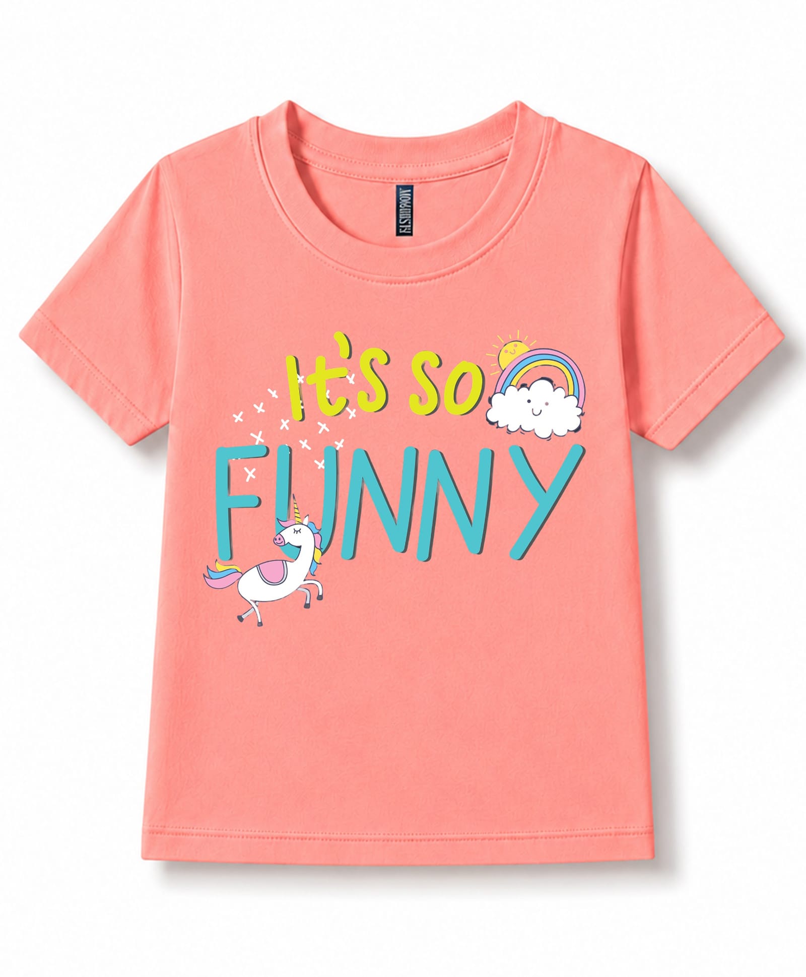 FASHIONOY 100% Cotton Knit Half Sleeves Unicorn & Rainbow Printed Tee - Peach-image-31