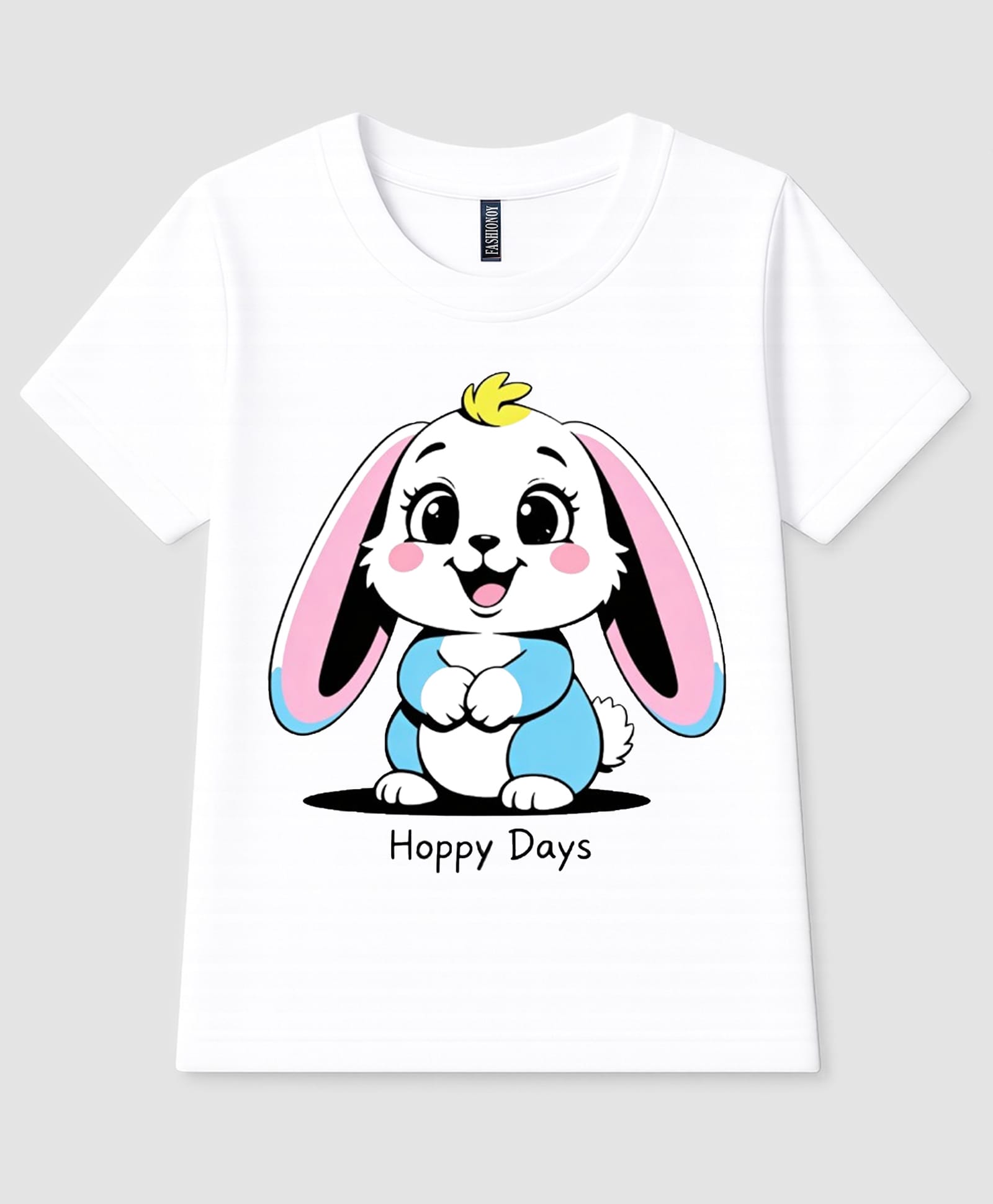 FASHIONOY 100% Cotton Knit Half Sleeves Bunny Printed Tee - White-image-22