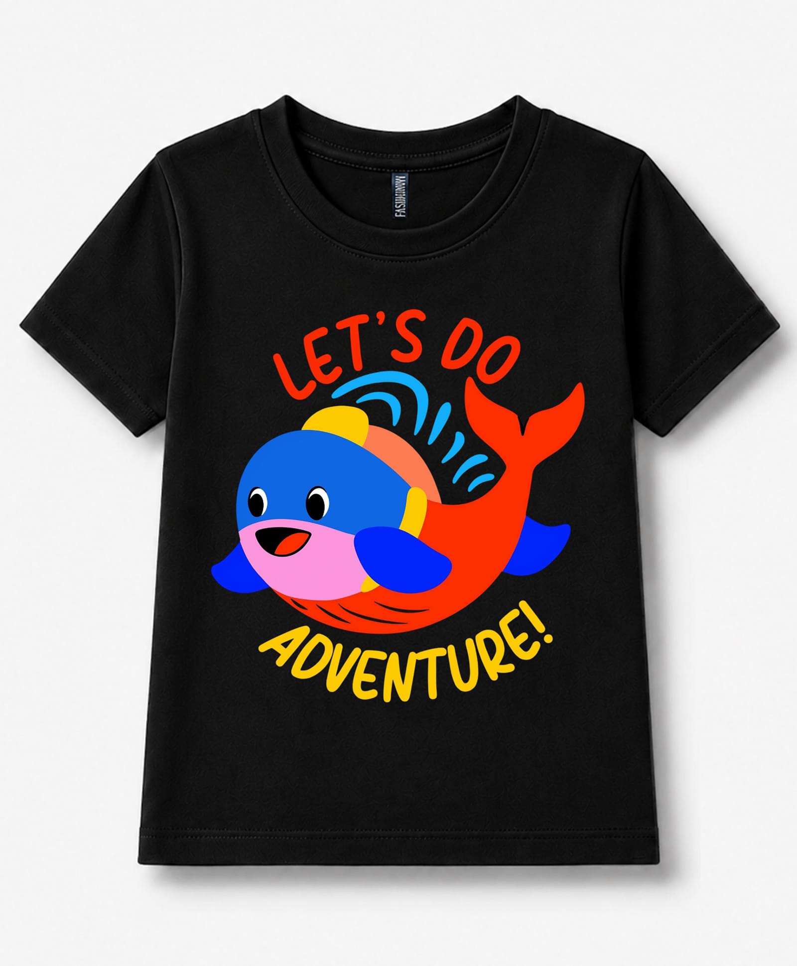 FASHIONOY 100% Cotton Knit Half Sleeves Whale Printed Tee - Black-image-35