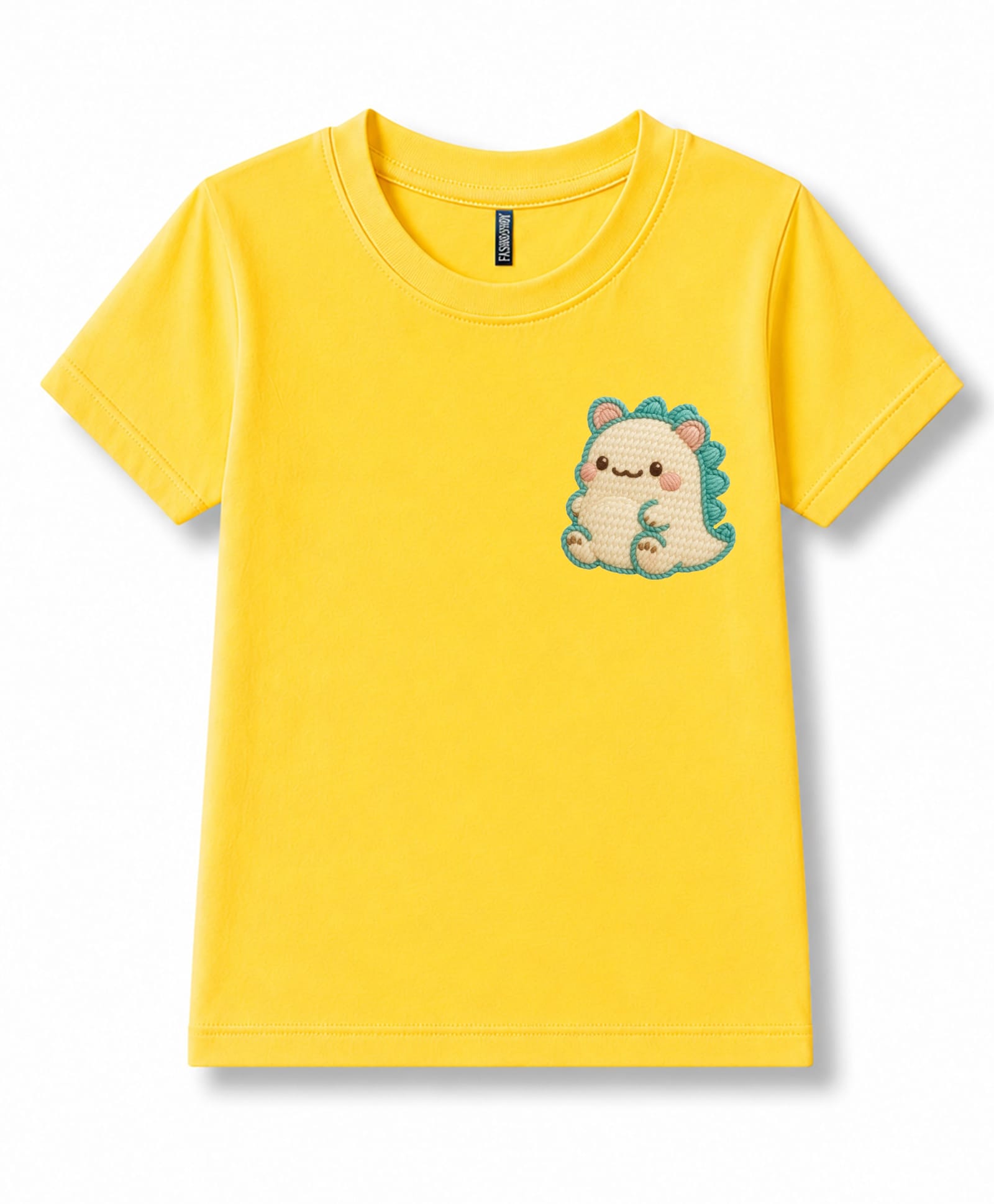 FASHIONOY 100% Cotton Knit Half Sleeves Embroidered Dinosaur Printed Tee - Yellow-picture-15