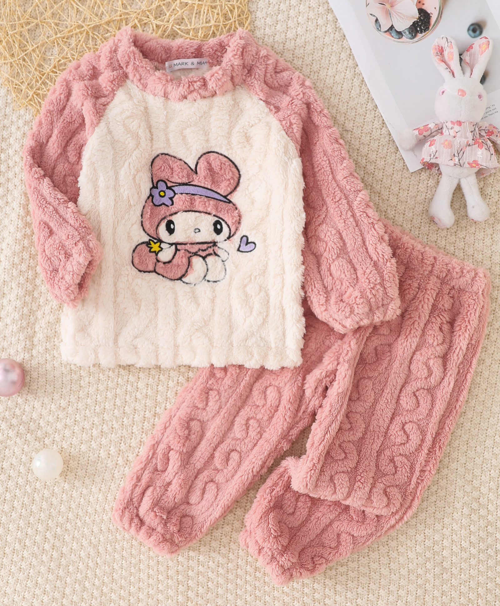 Mark & Mia Full Sleeves T-Shirt & Pyjama Winter Wear Night Suit with Rabbit Patch - Pink-image-21