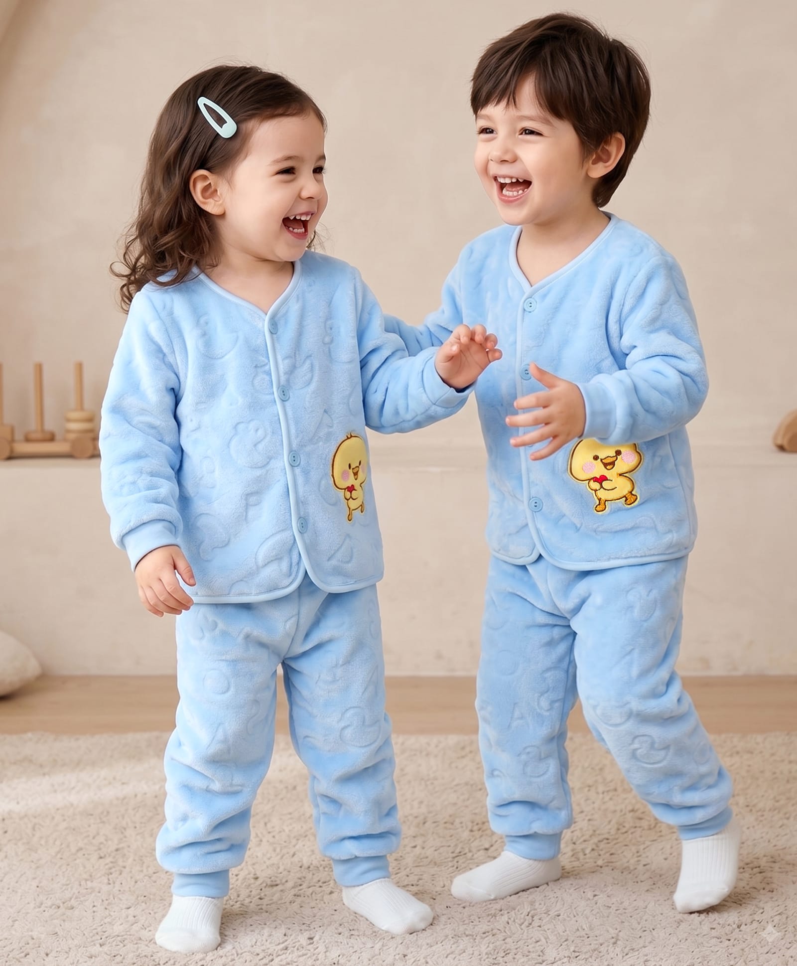 Mark & Mia Full Sleeves T-Shirt & Pyjama Winter Wear Night Suit with Duck Patch - Sky Blue-picture-12