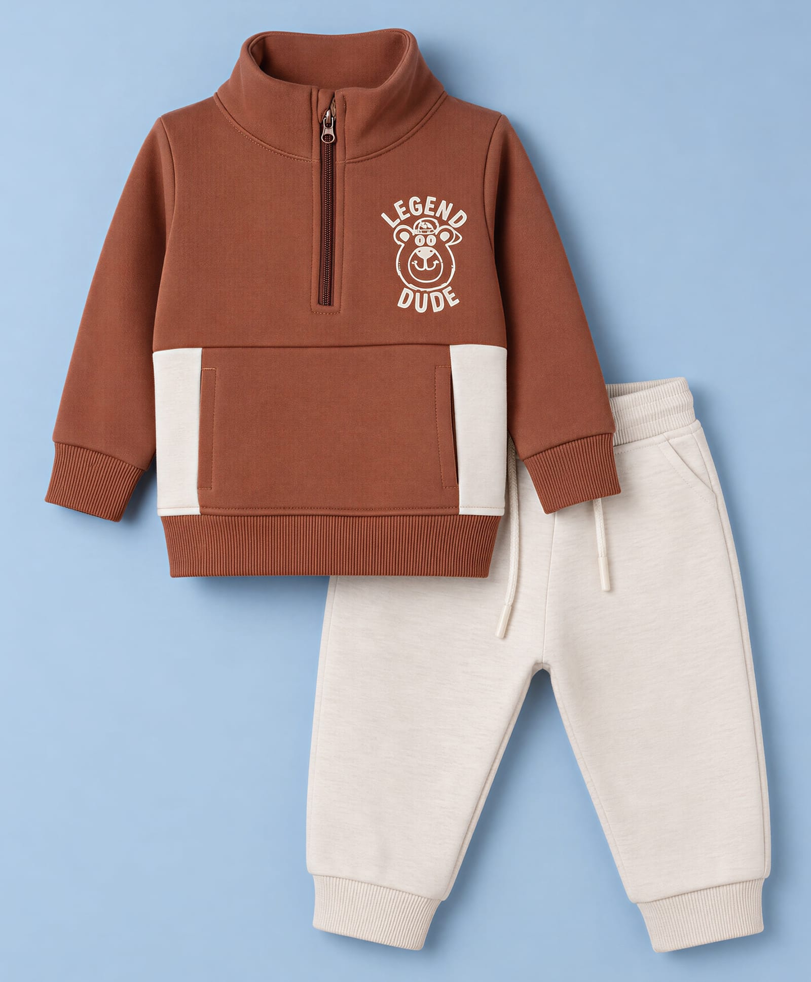 Pepito Fleece Knit Full Sleeves Co-Ords Shirt & Pyjama Winter Night Wear with Typography Print - Brown-image-49