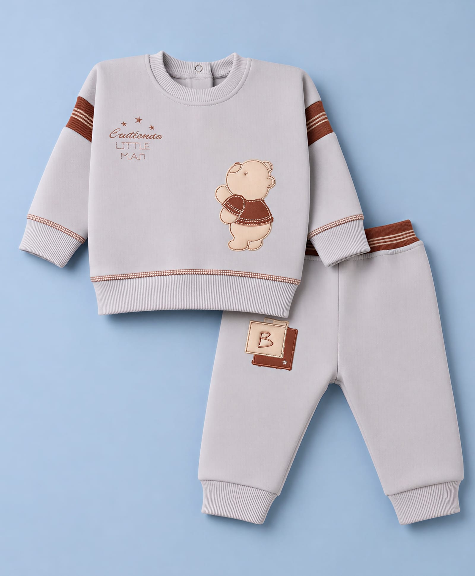 Pepito Fleece Knit Full Sleeves Winter Wear Suits With Teddy Bear Patch - Grey-picture-16