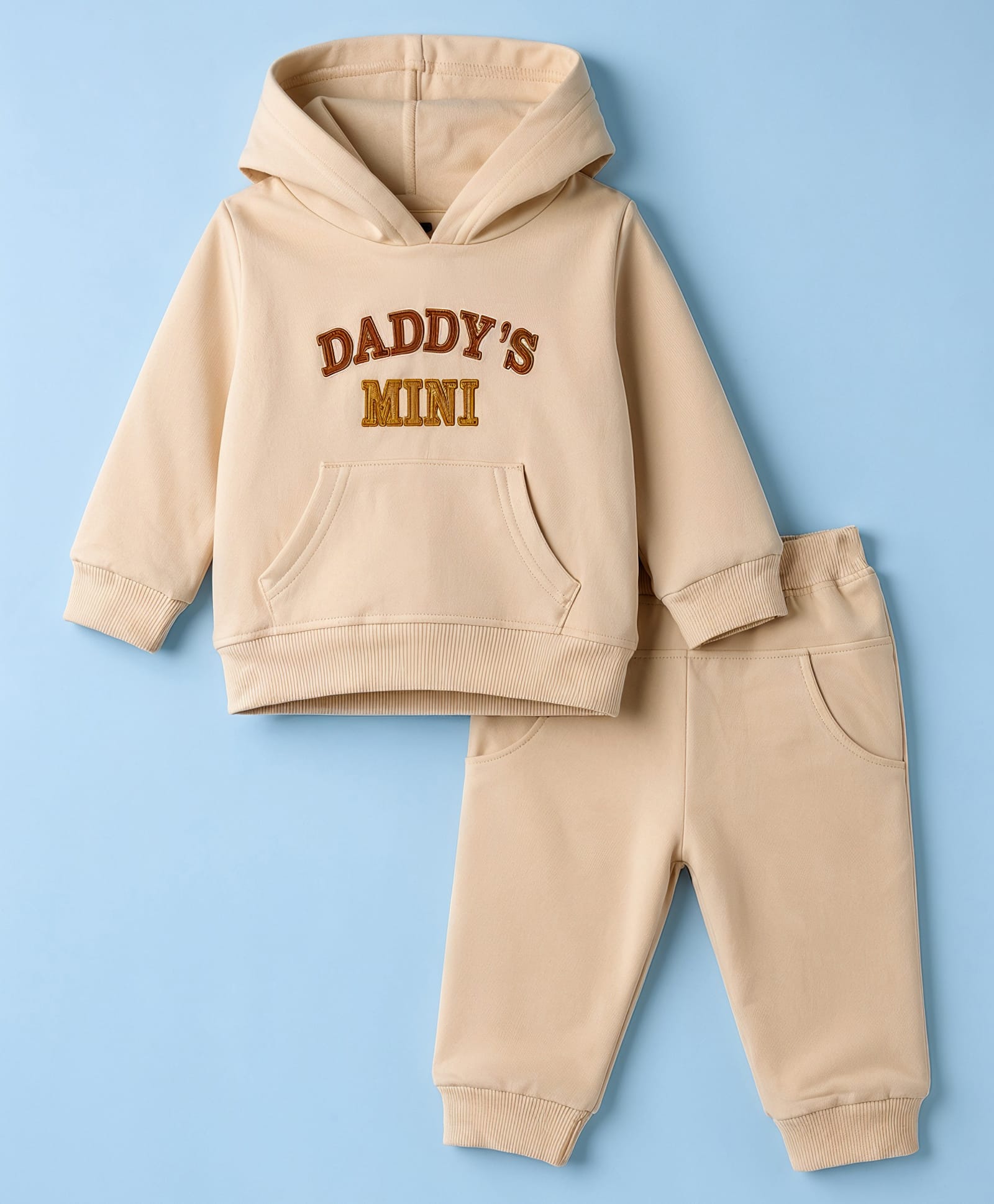 Pepito Fleece Knit Hooded Full Sleeves Winter Wear Suits With Daddy's Mini Embroidery -OffWhite-picture-20