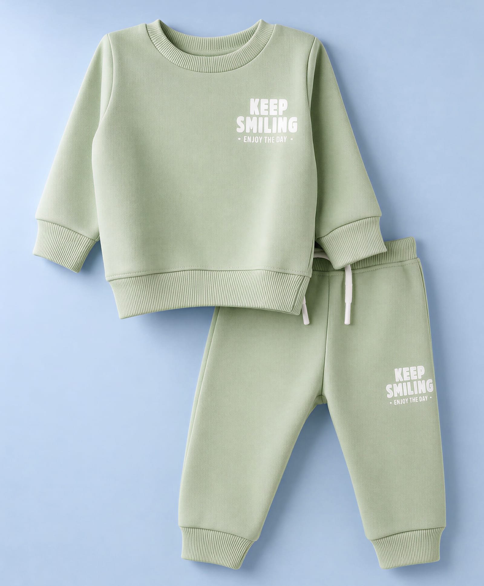 Pepito Fleece Knit Hooded Full Sleeves Winter Wear Suits With Keep Smiling Print - Green-picture-28