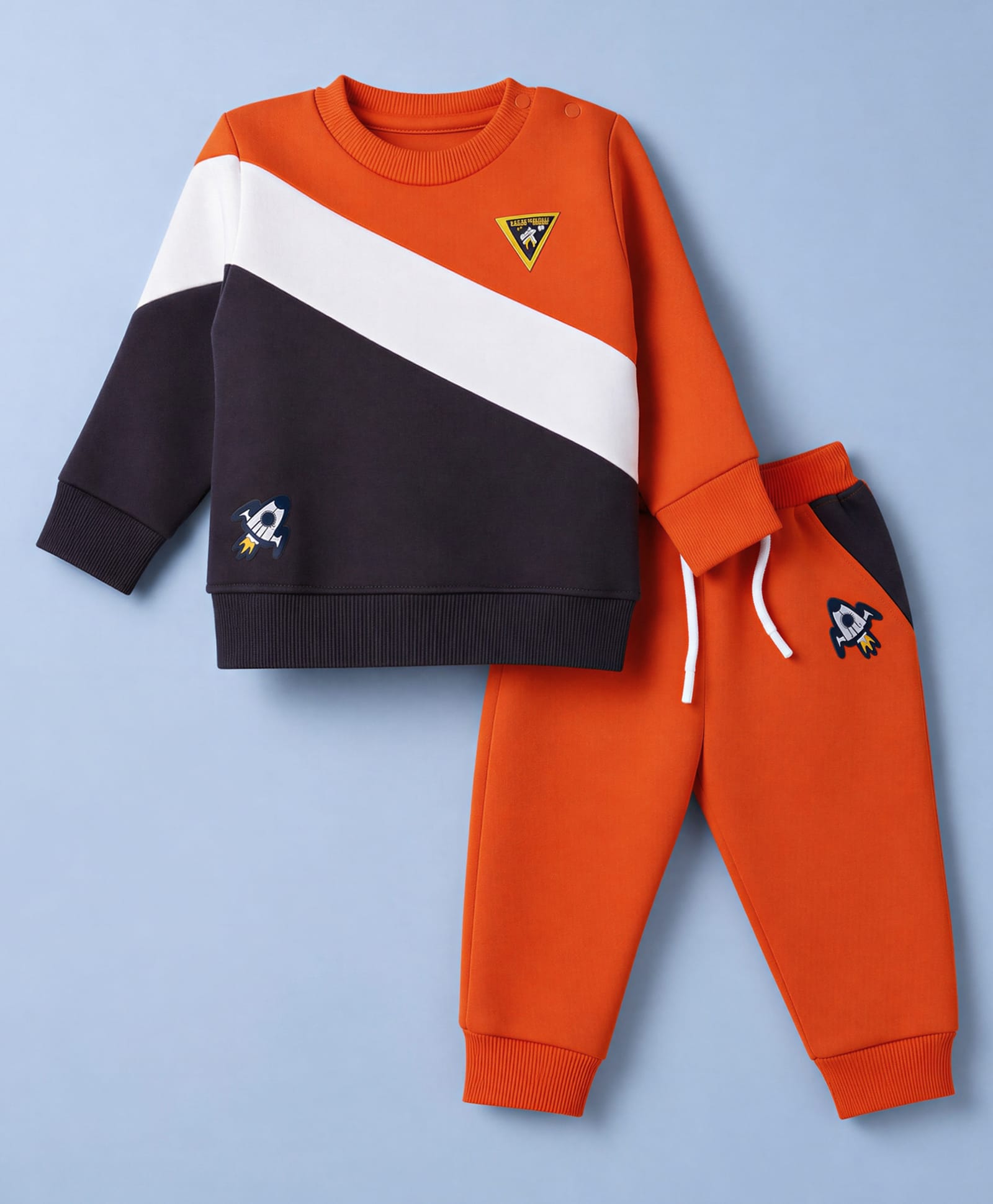 Pepito Fleece Knit Hooded Full Sleeves Winter Wear Suits With Rocket Patch - Orange-picture-23