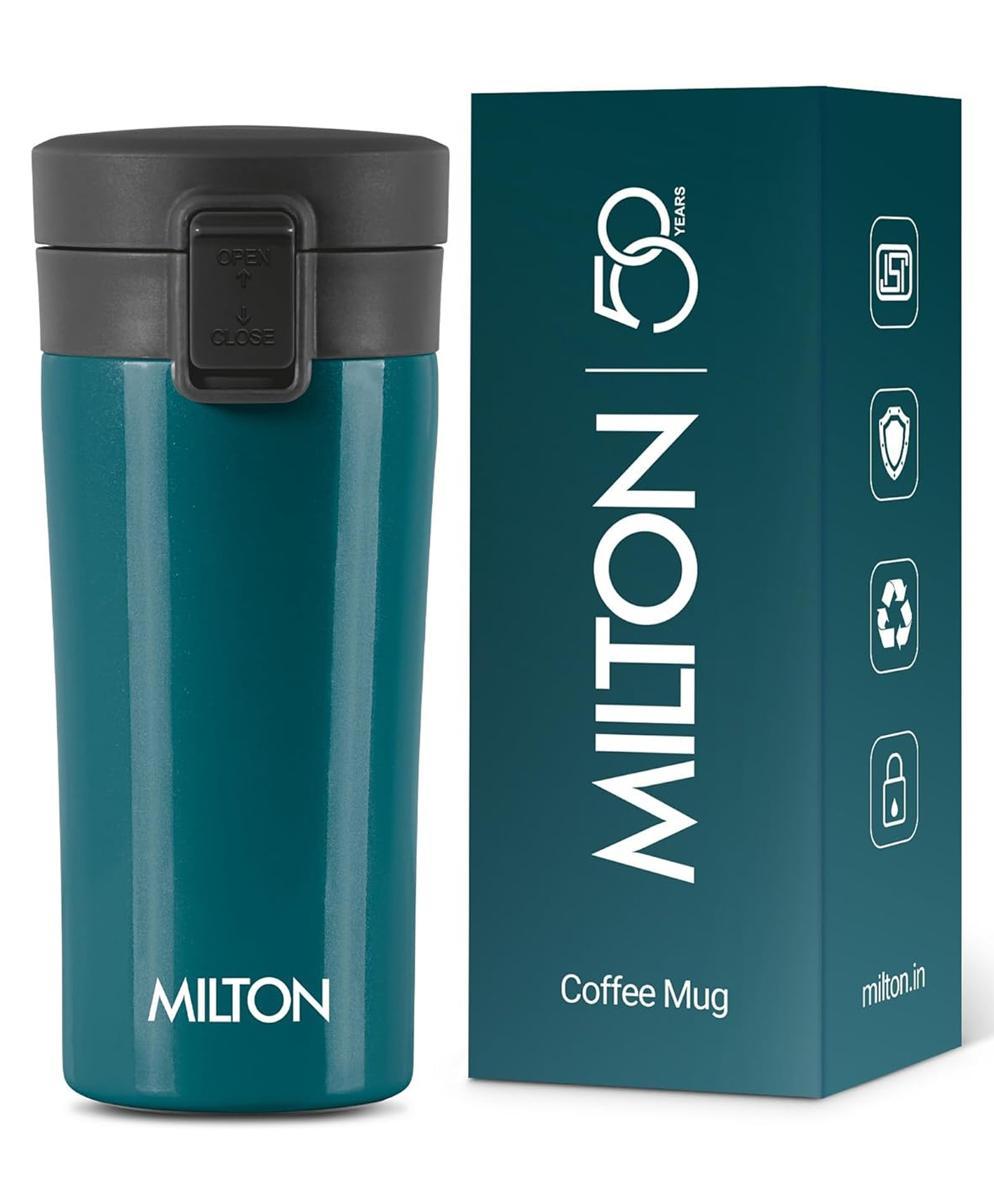 MILTON Thermosteel Vacuum Insulated Stainless Steel Coffee Mug Travel with Strainer, ISI Certified, Hot & Cold, Anti Skid Bottom, Spill Proof and Rustproof, 300 ml, Teal Blue-picture-47