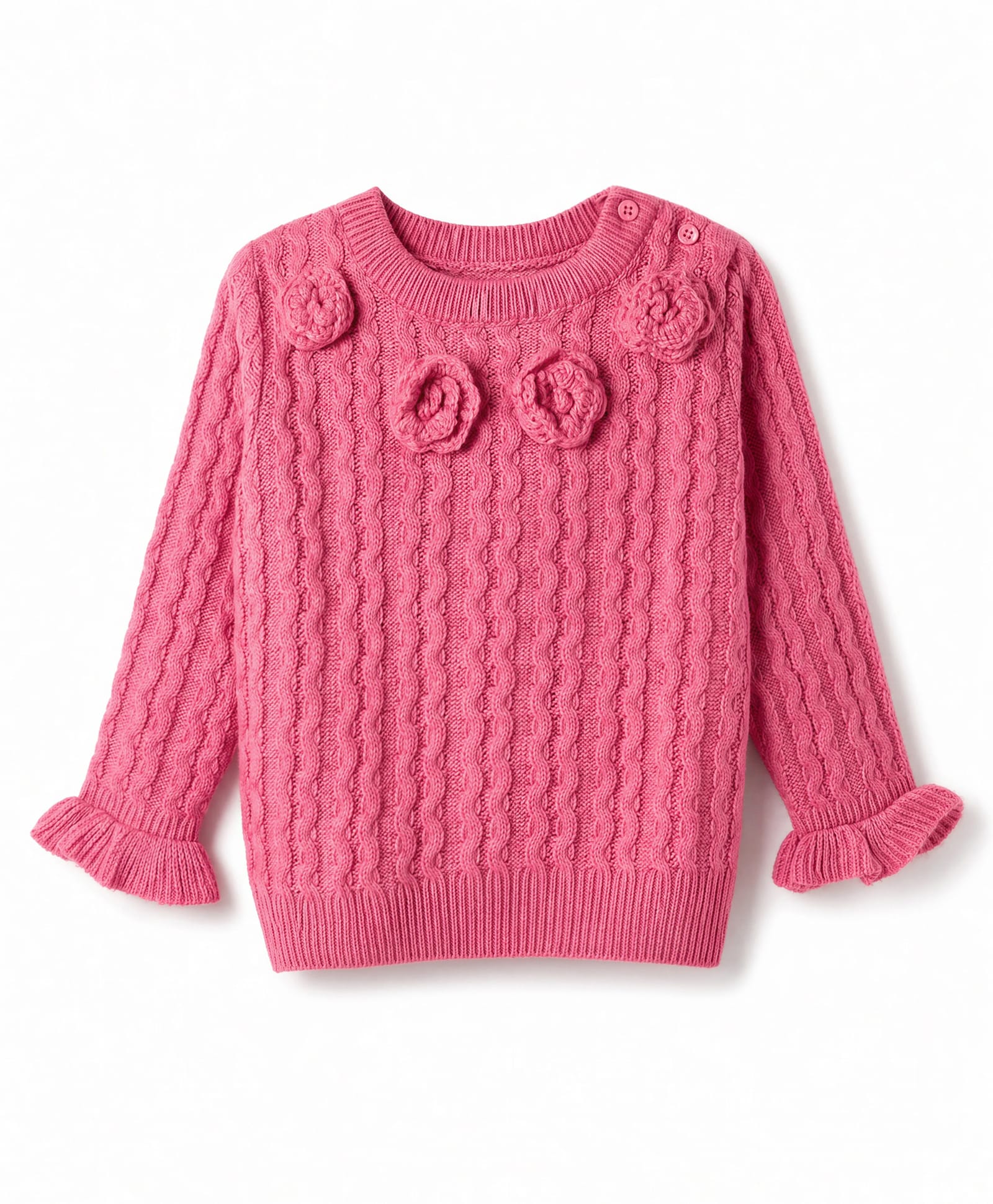 Babyhug Knit Full Sleeves Pullover Sweater With Floral Applique & Cable Knit Design - Pink-image-35
