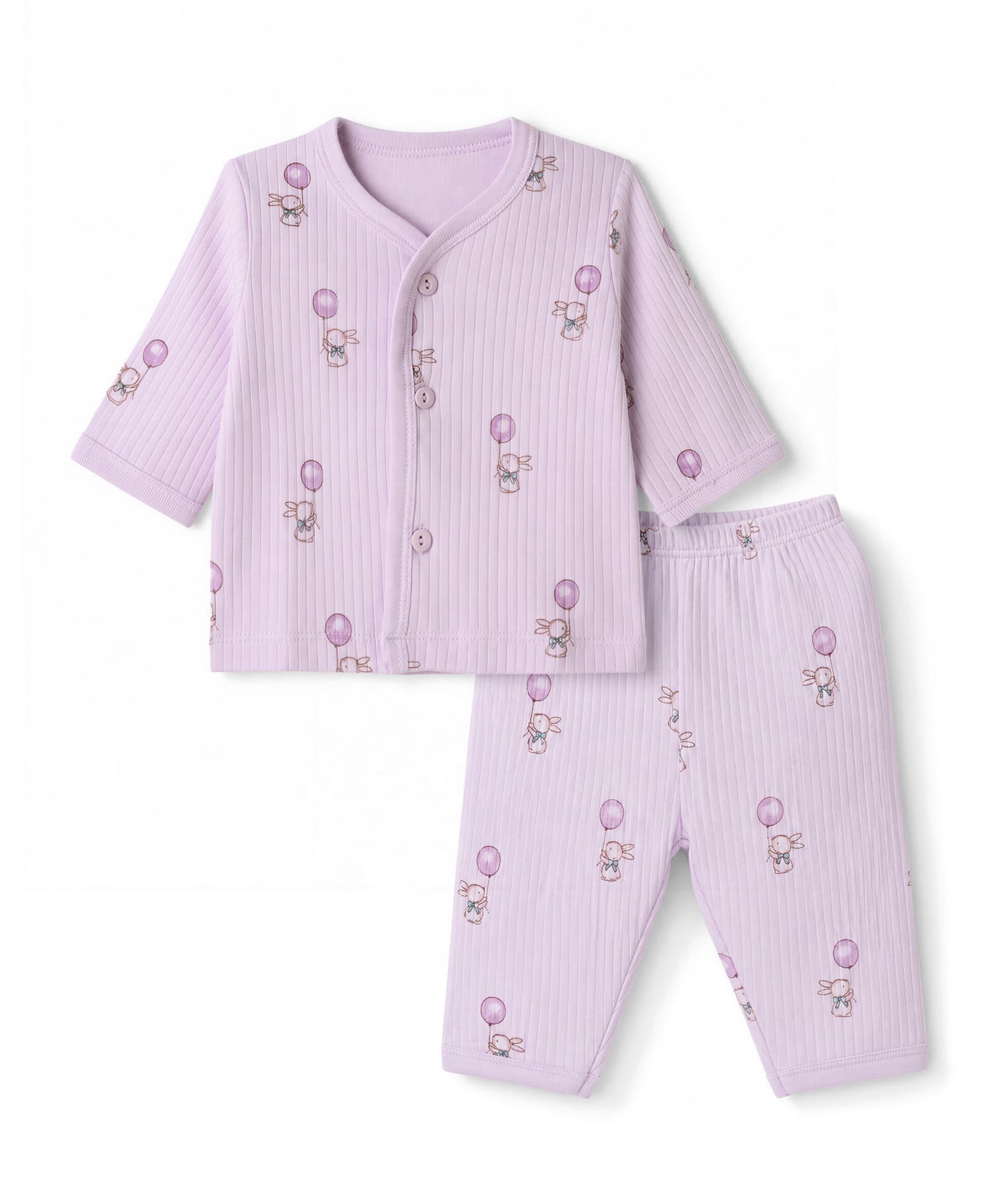 Zero Interlock Knit Full Sleeves Co-Ords T-Shirt & Pyjama Night Suit with Bunny Print - Lilac-picture-6