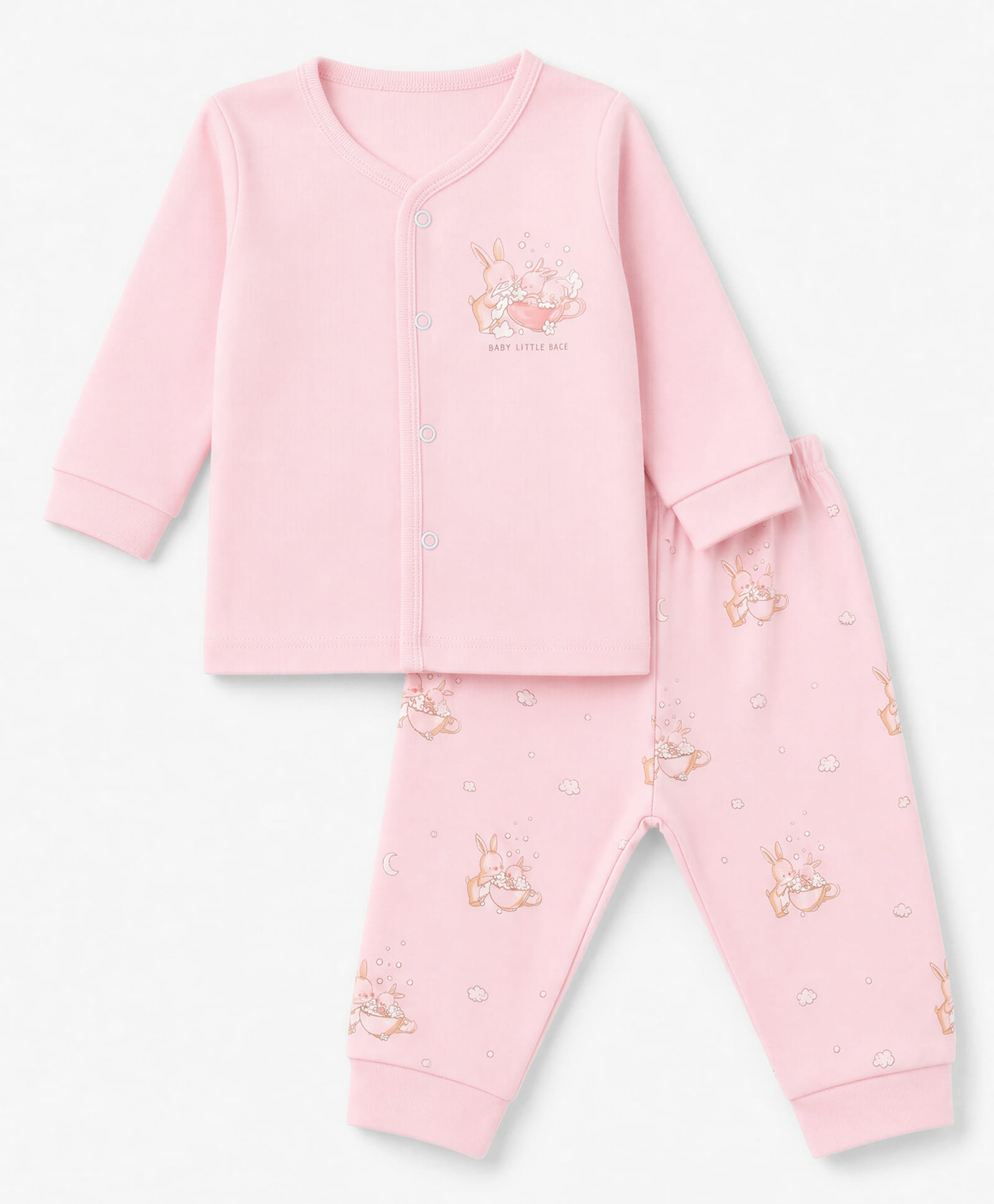 Zero Interlock Knit Full Sleeves T-& Pyjama Night Suit with Bunny Print - Pink-picture-1