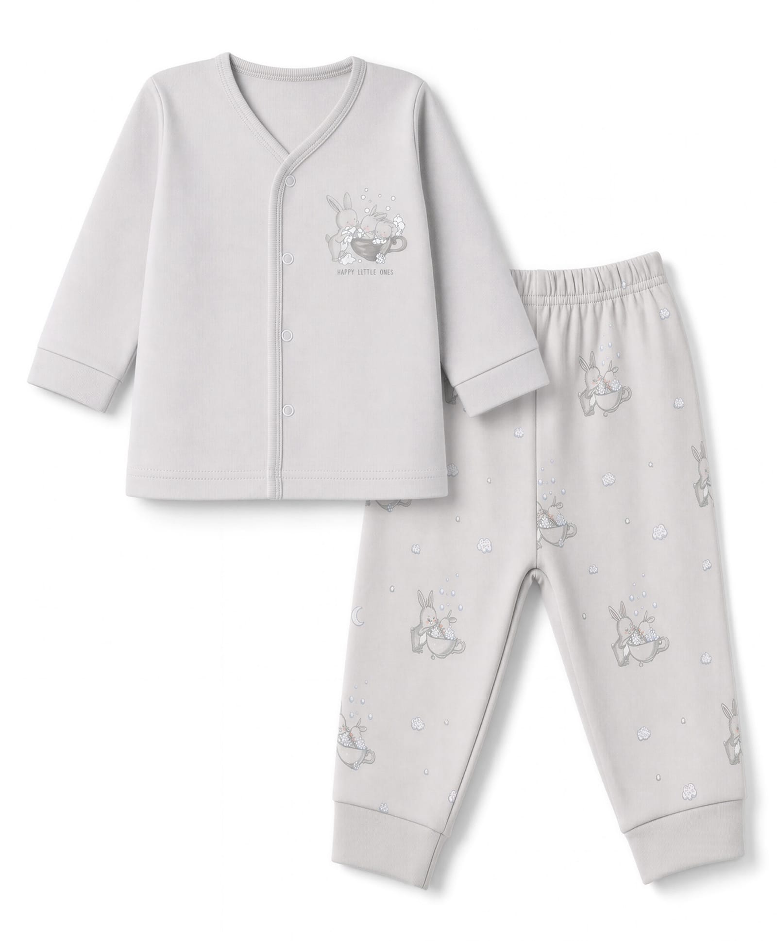 Zero Interlock Knit Full Sleeves T-& Pyjama Night Suit with Bunny Print - Silver-picture-42