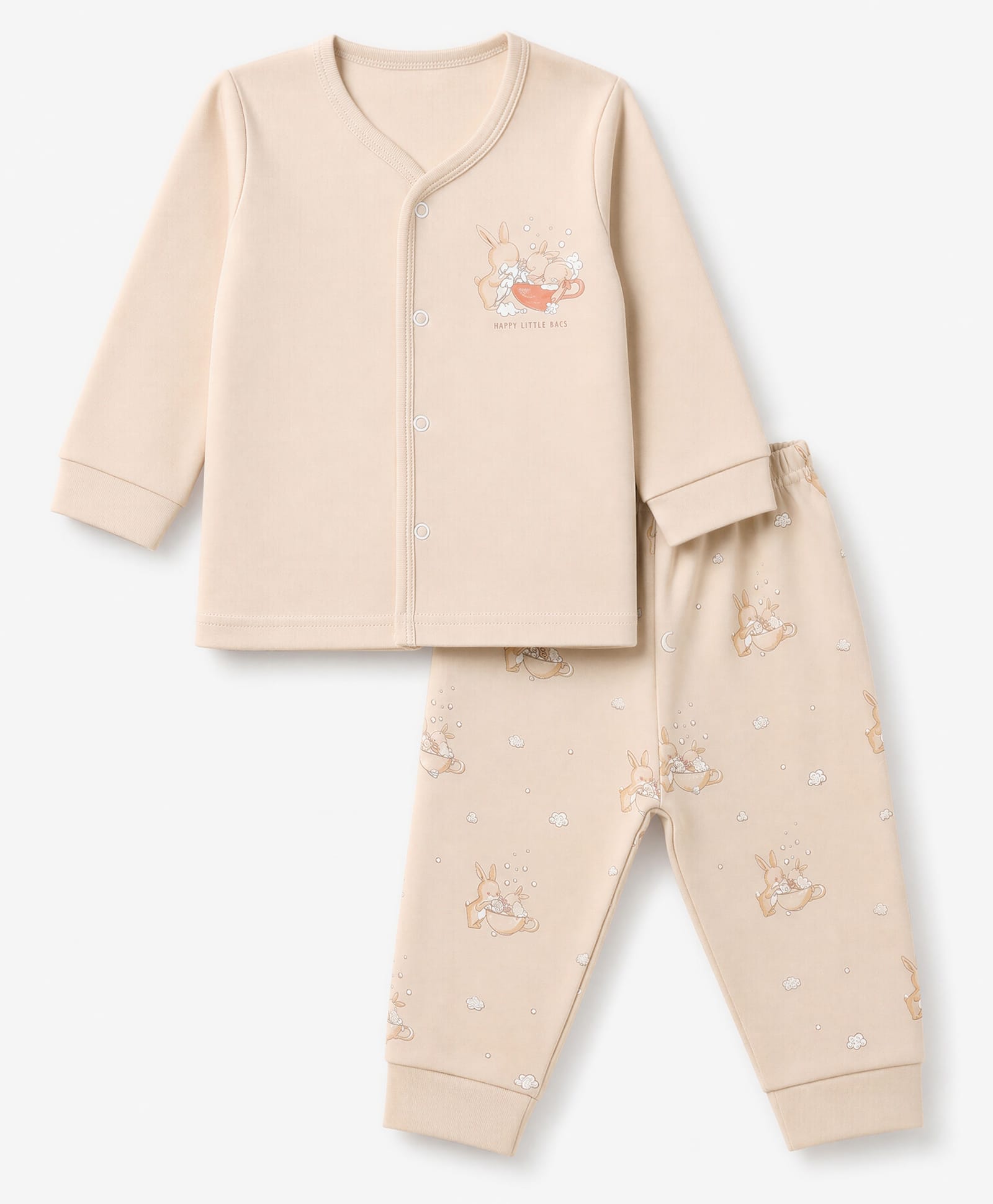 Zero Interlock Knit Full Sleeves T-& Pyjama Night Suit with Bunny Print - Beige-image-40