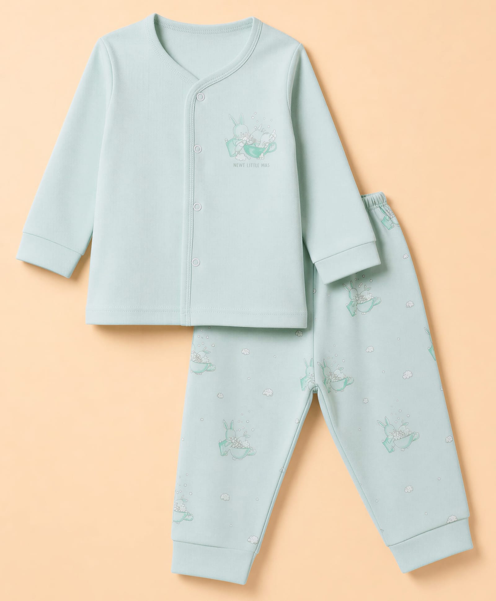 Zero Interlock Knit Full Sleeves T-& Pyjama Night Suit with Bunny Print - Turquoise-picture-1