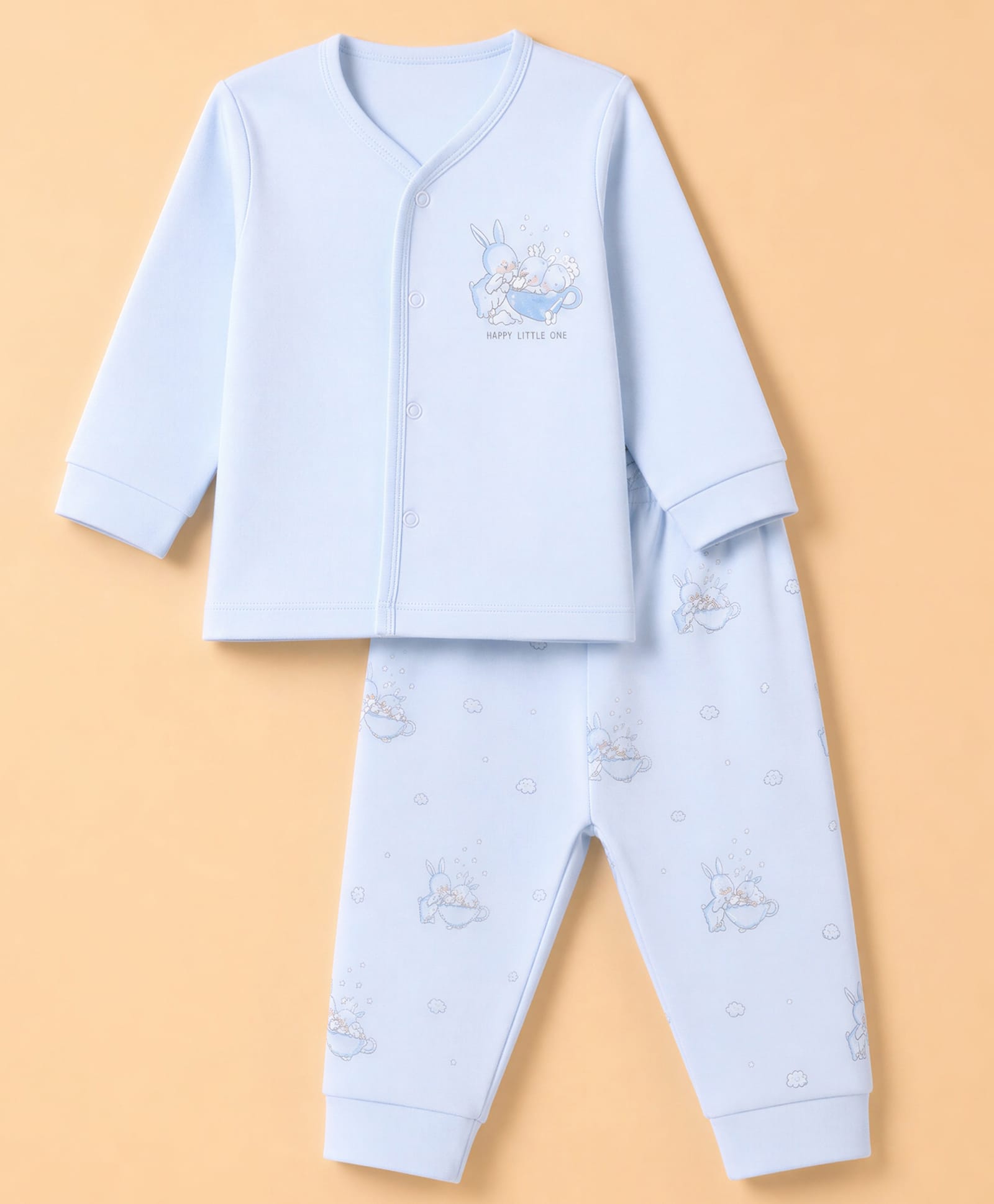 Zero Interlock Knit Full Sleeves T-& Pyjama Night Suit with Bunny Print - Light Blue-picture-21