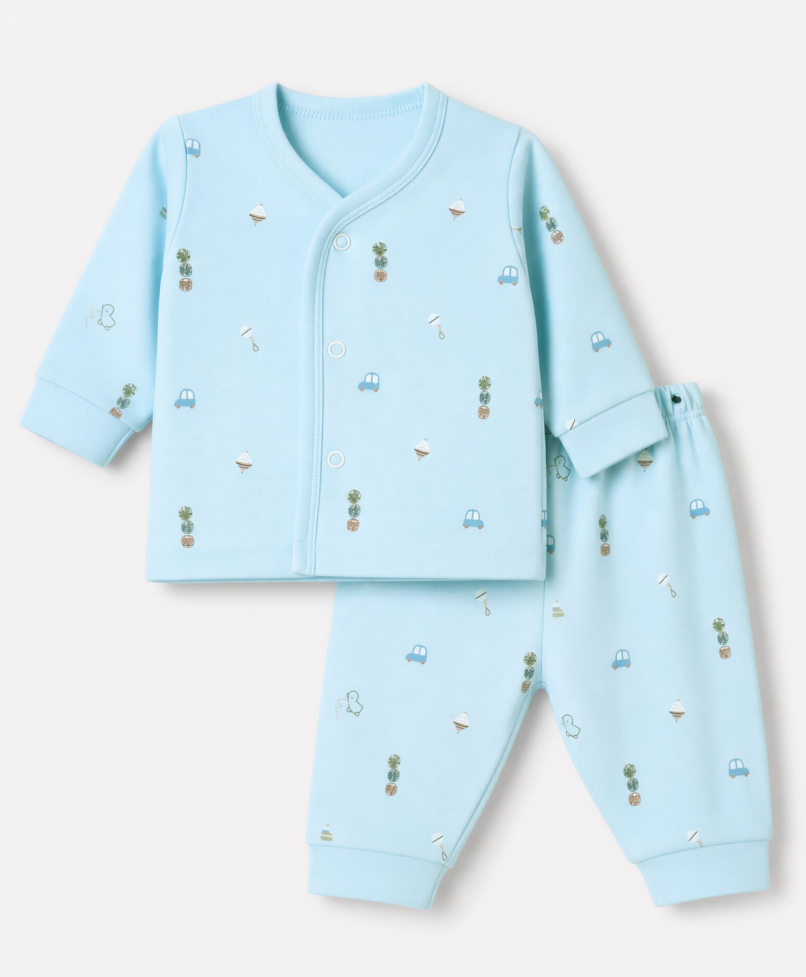 Zero Interlock Knit Full Sleeves Co-Ords T-Shirt & Pyjama Night Suit with Car Print - Sky Blue-picture-36