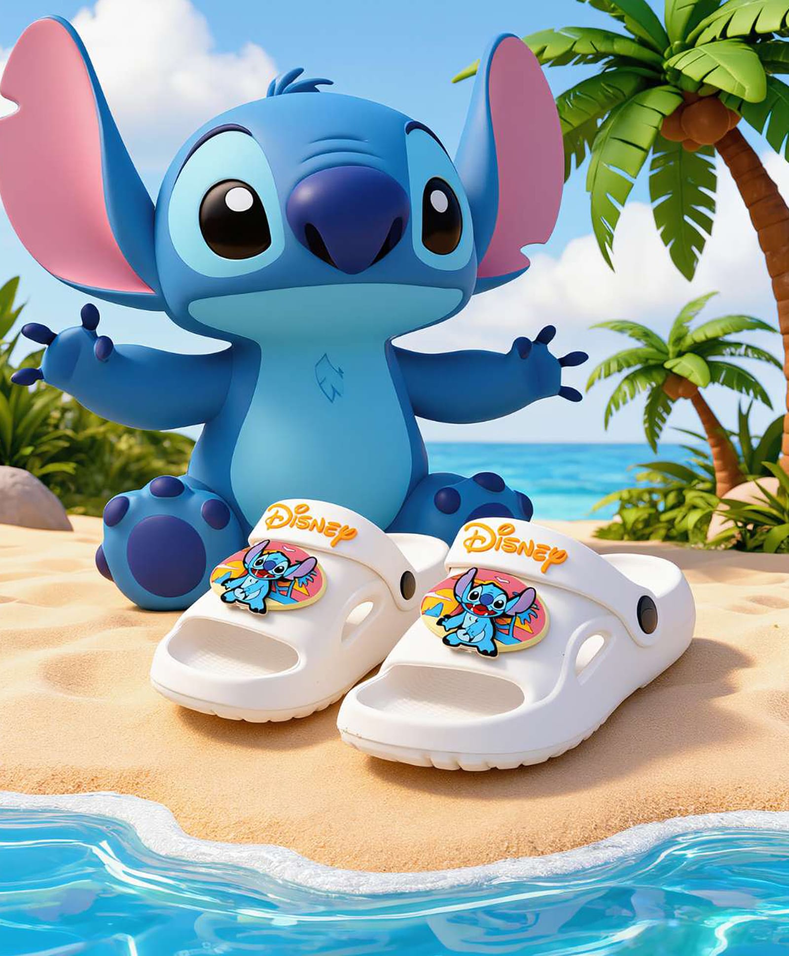 Yellow Bee Disney Featuring Rotating Stitch Applique Detailed Slingback Sandals - White-picture-20