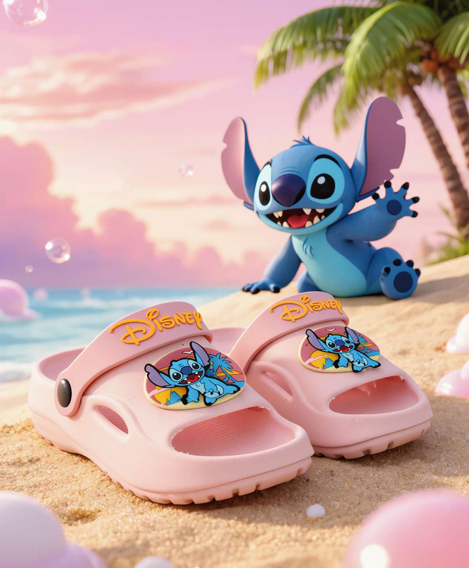 Yellow Bee Disney Featuring Rotating Stitch Applique Detailed Slingback Sandals - Pink-image-47