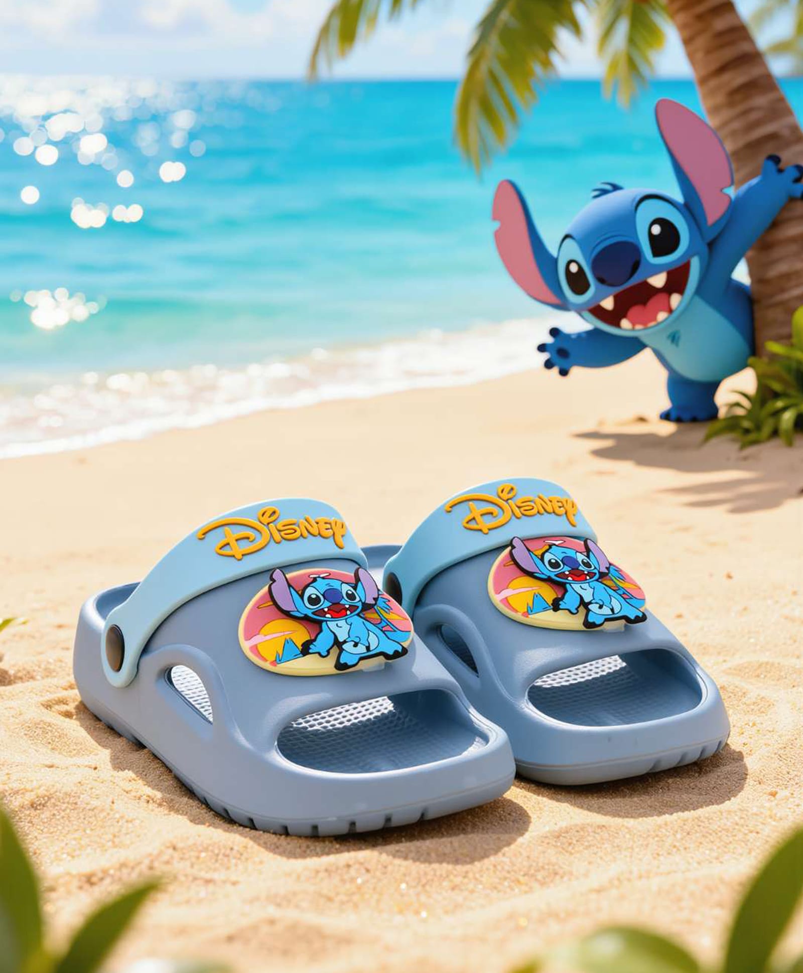 Yellow Bee Disney Featuring Rotating Stitch Applique Detailed Slingback Sandals - Blue-picture-16