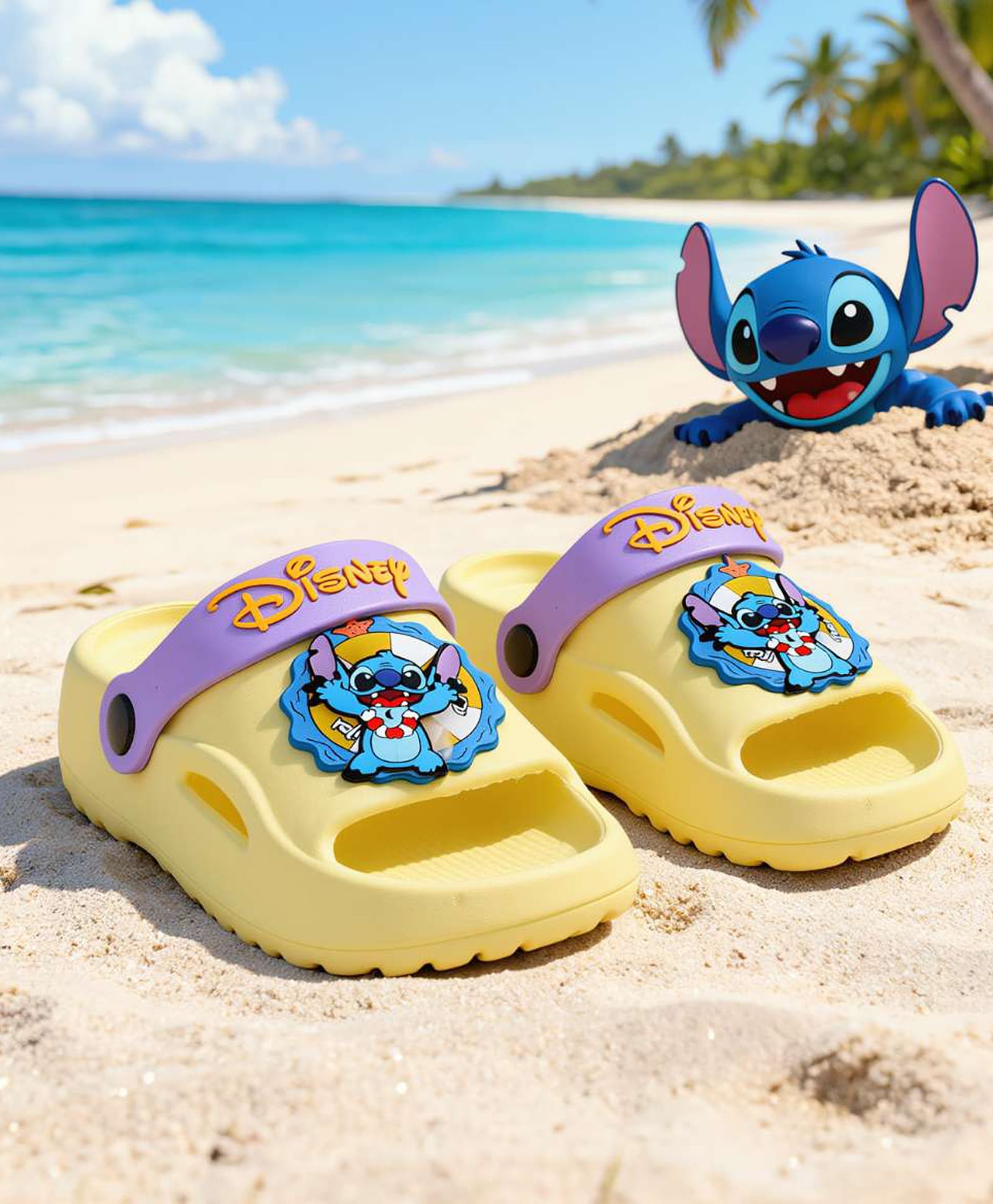 Yellow Bee Disney Featuring Rotating Stitch Applique Detailed Slingback Sandals - Yellow-picture-12