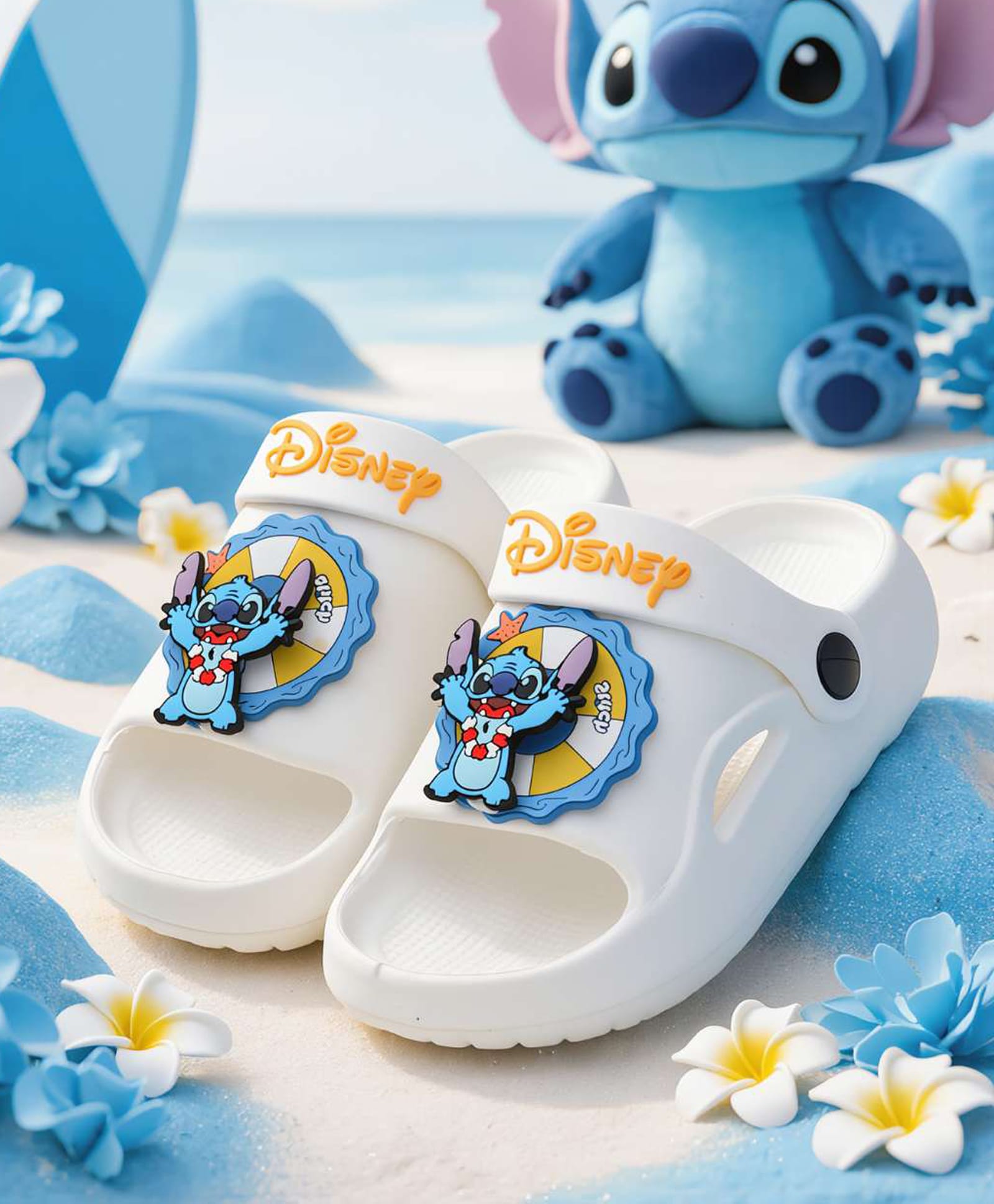 Yellow Bee Disney Featuring Rotating Stitch Applique Detailed Slingback Sandals - White-picture-26