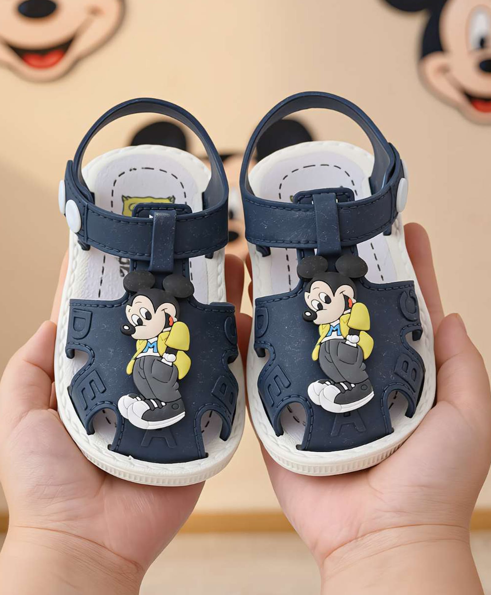 Yellow Bee Disney Featuring Mickey Mouse Applique Detailed Buckle Closure Sandals - Navy Blue-picture-48