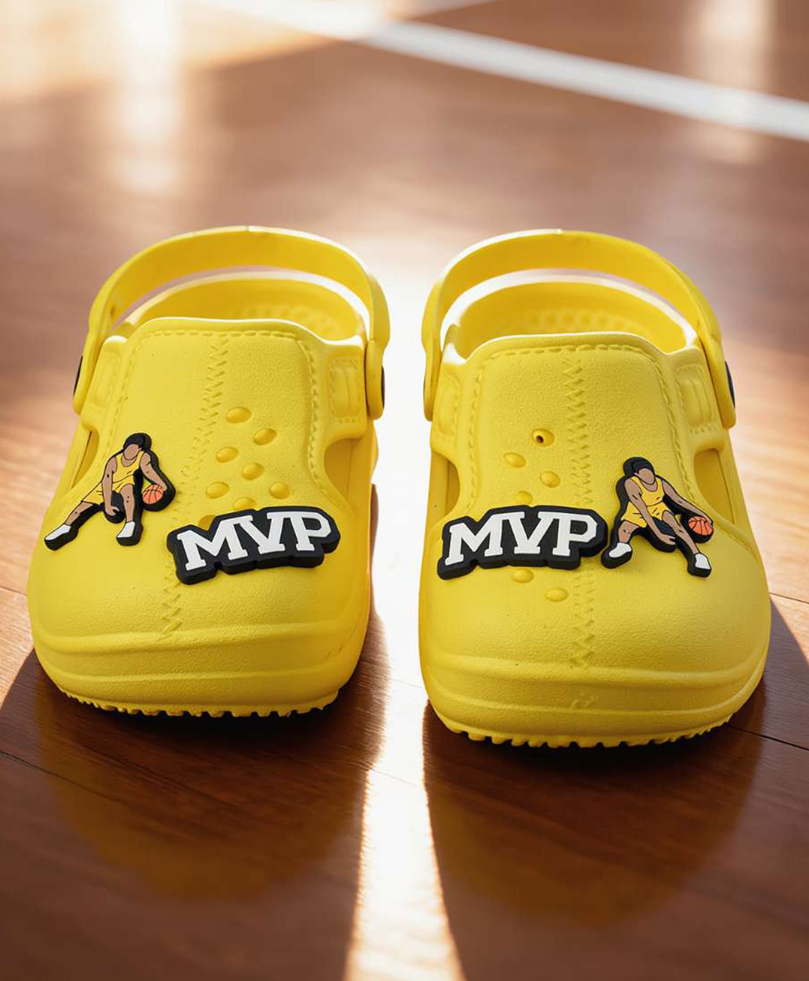Yellow Bee Basketball Theme Applique Detailed Perforated Slingback Clogs - Yellow-image-49