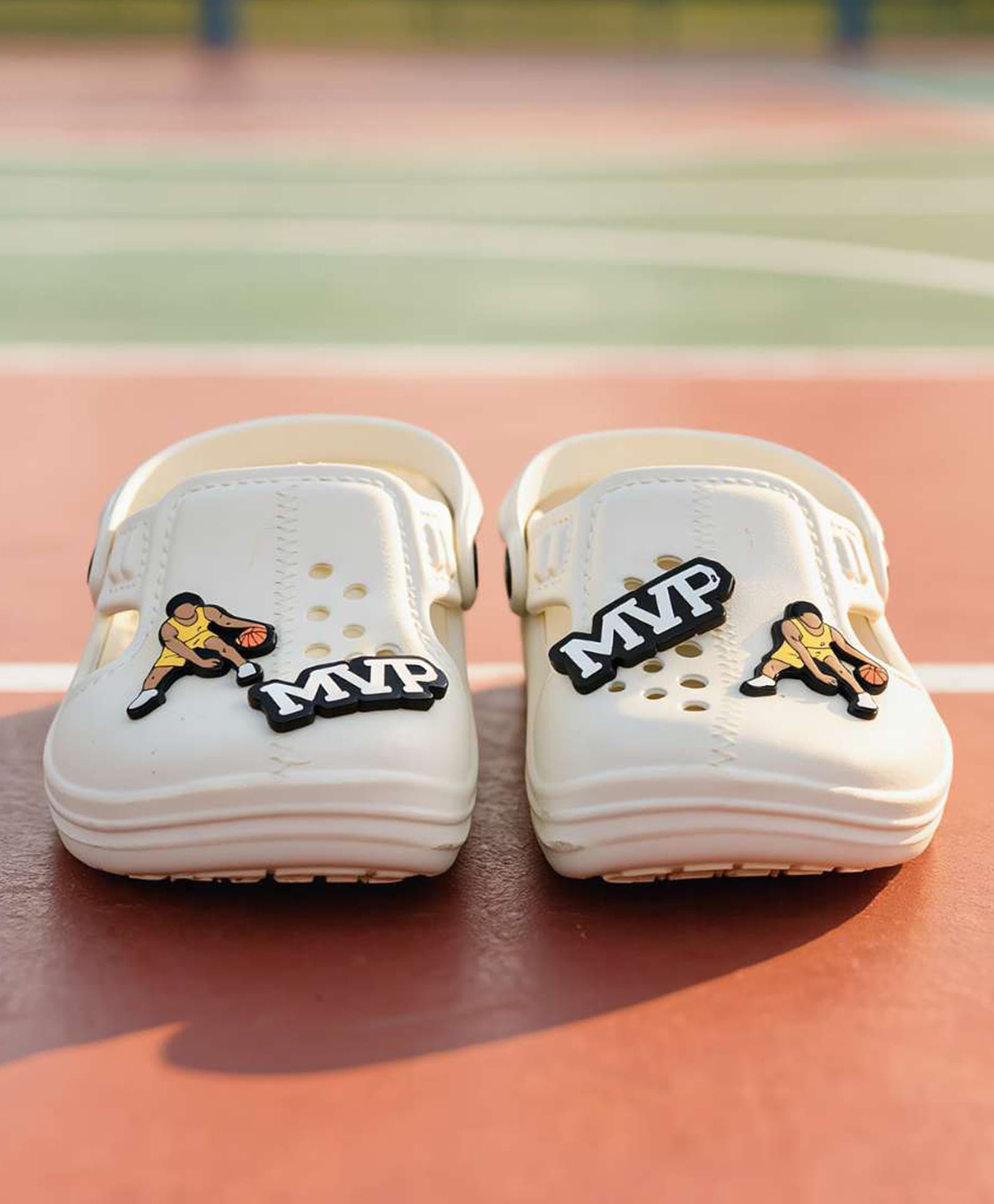Yellow Bee Basketball Theme Applique Detailed Perforated Slingback Clogs - White-picture-21