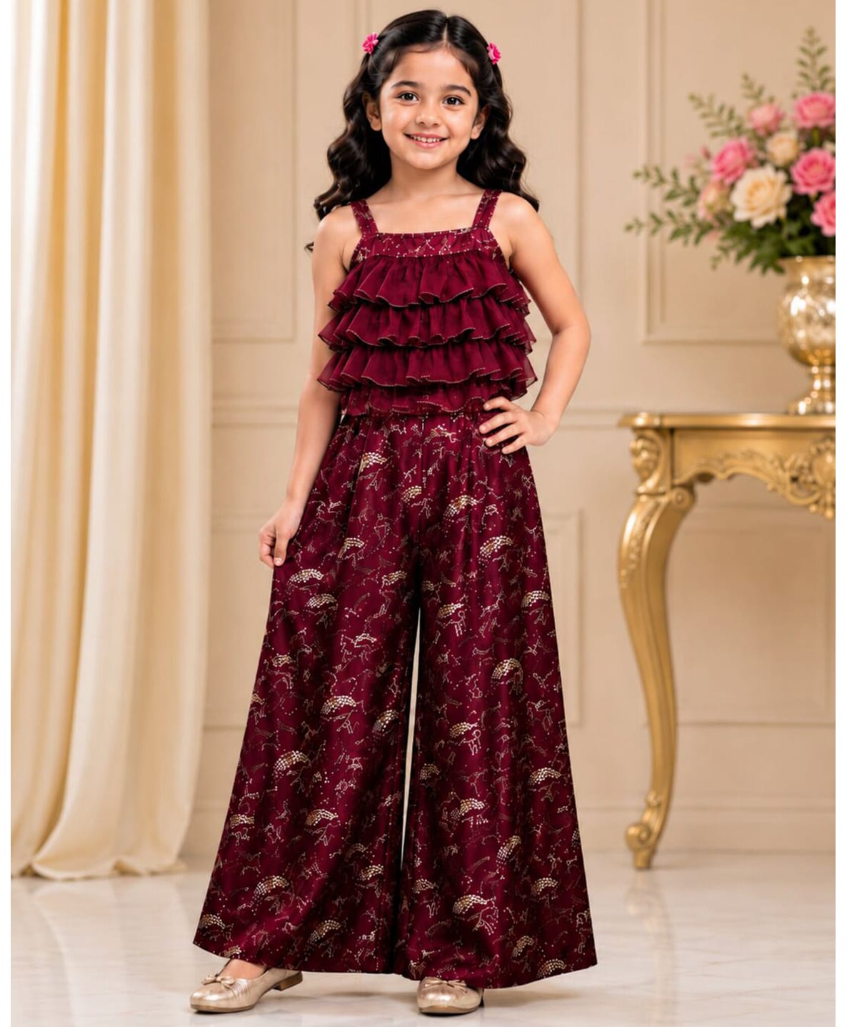 Elaisha Woven Sleeveless Ruffle Detailed Jumpsuit - Maroon-image-40
