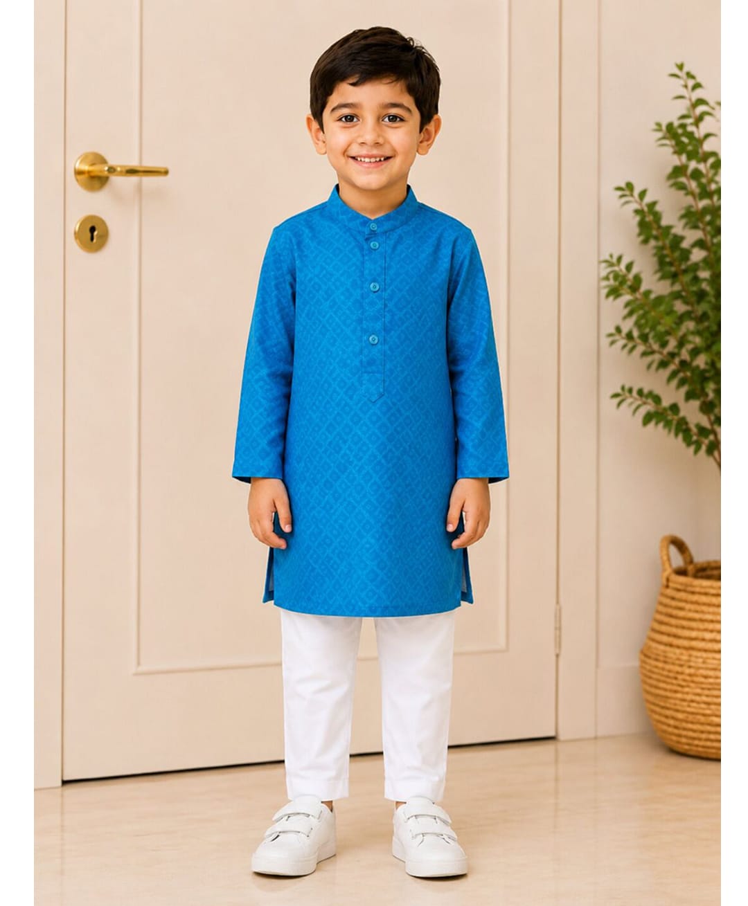 Twisha Woven Full Sleeves Abstract Printed Kurta & Pyjama Set - Blue & White-picture-17