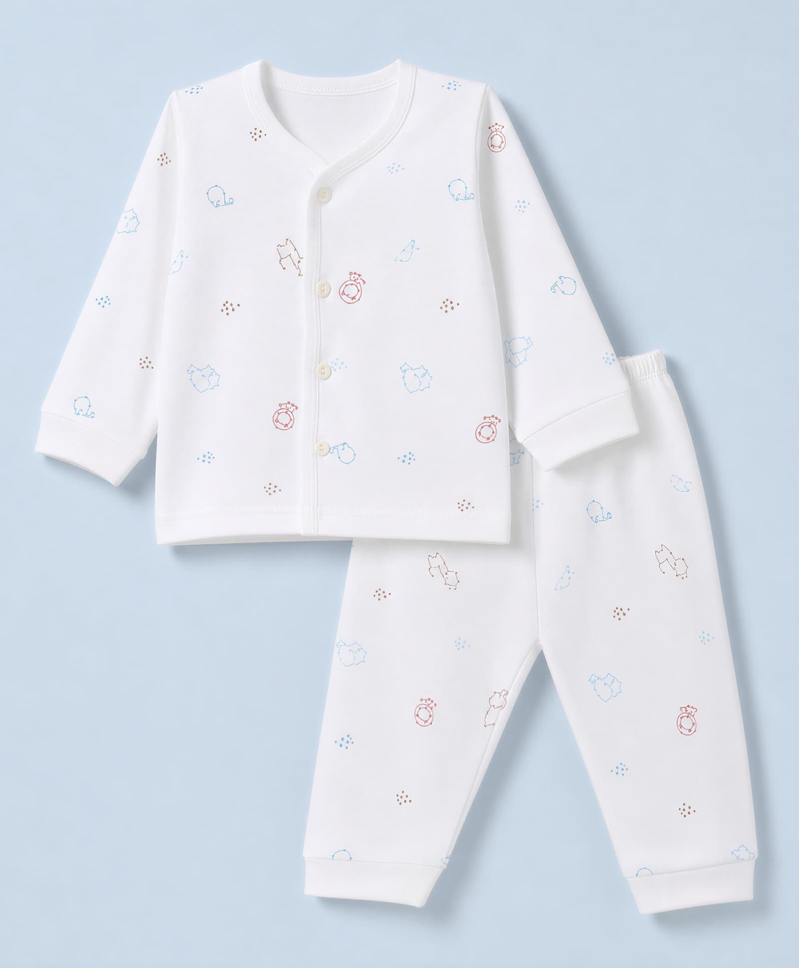 Zero Sinker Knit Full Sleeves Co-Ords T-Shirt & Pyjama Night Suit with Animal Silhoutte Print - White-picture-36
