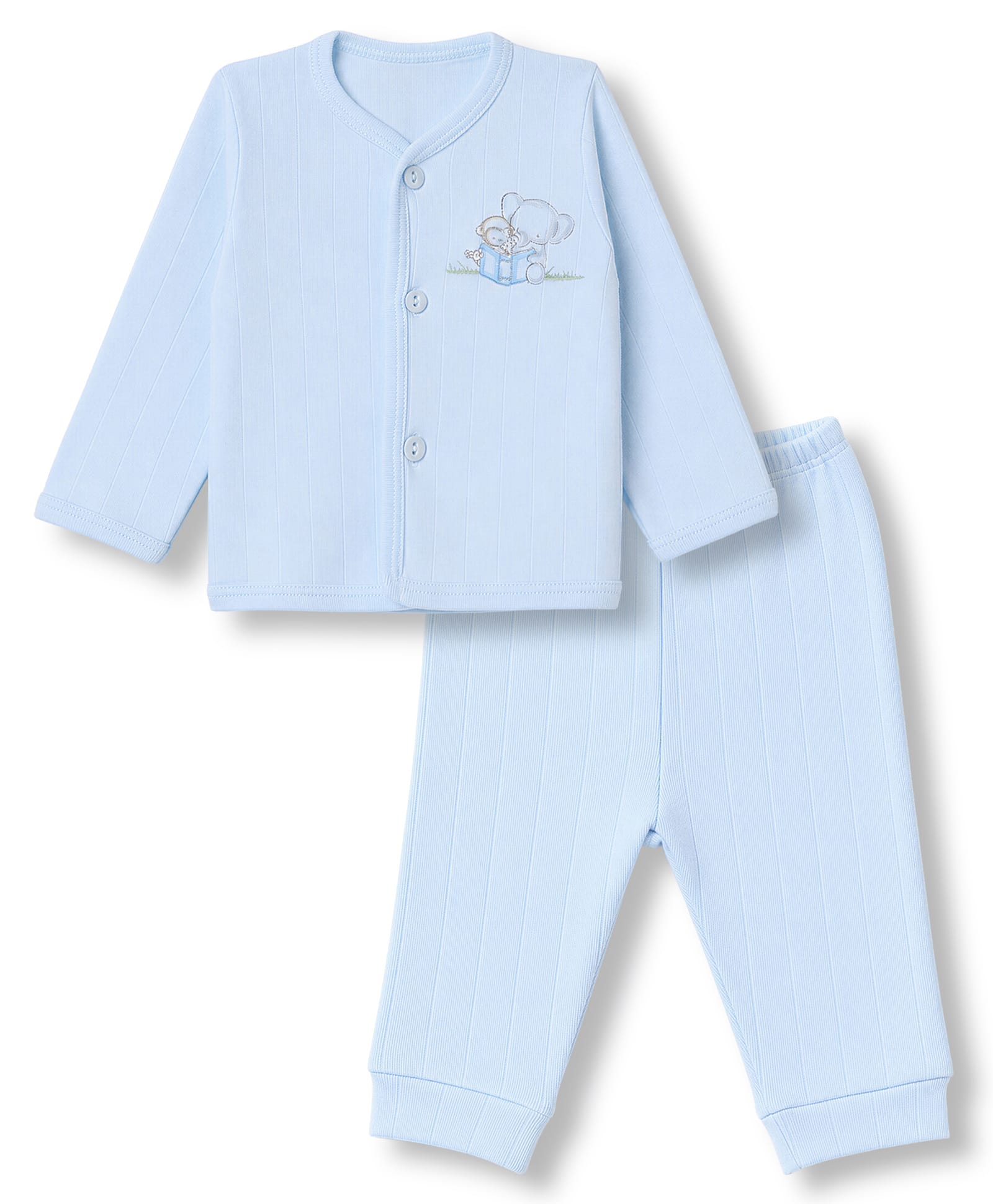 Zero Sinker Knit Full Sleeves T-Shirt & Pyjama Night Suit with Elephant & Monkey Print - Sky Blue-picture-14