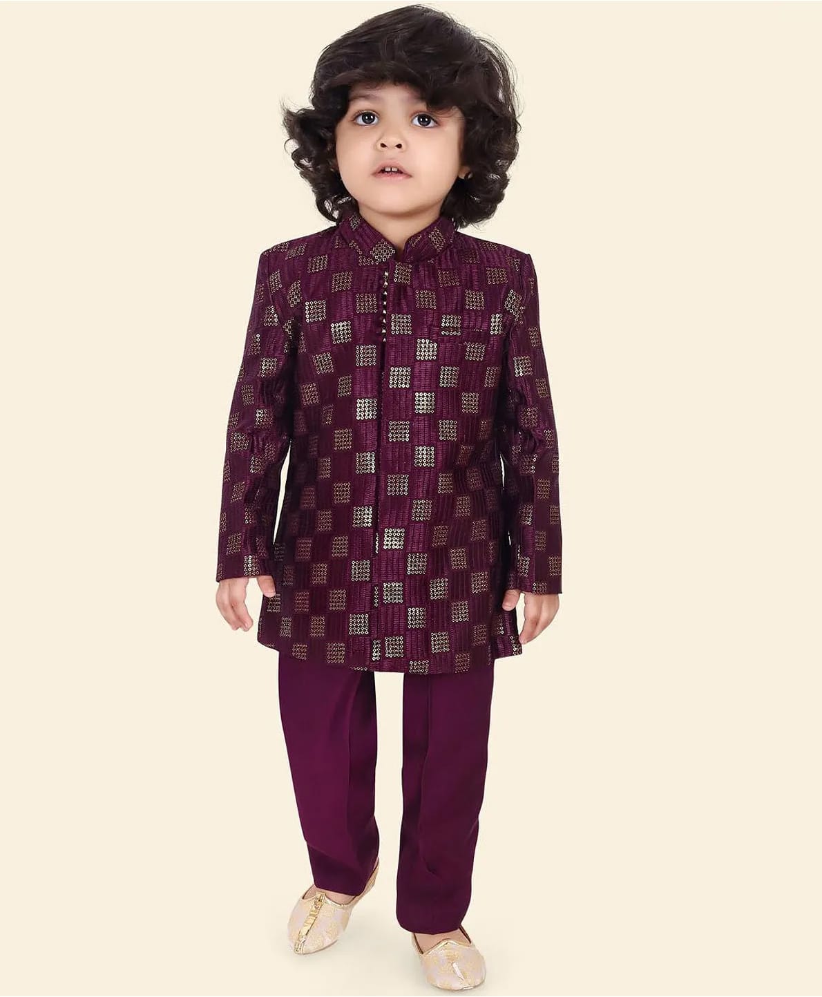 little desi Cotton Silk Woven Full Sleeves Sequin Embellished Kurta & Pyjama Set - Purple-picture-28