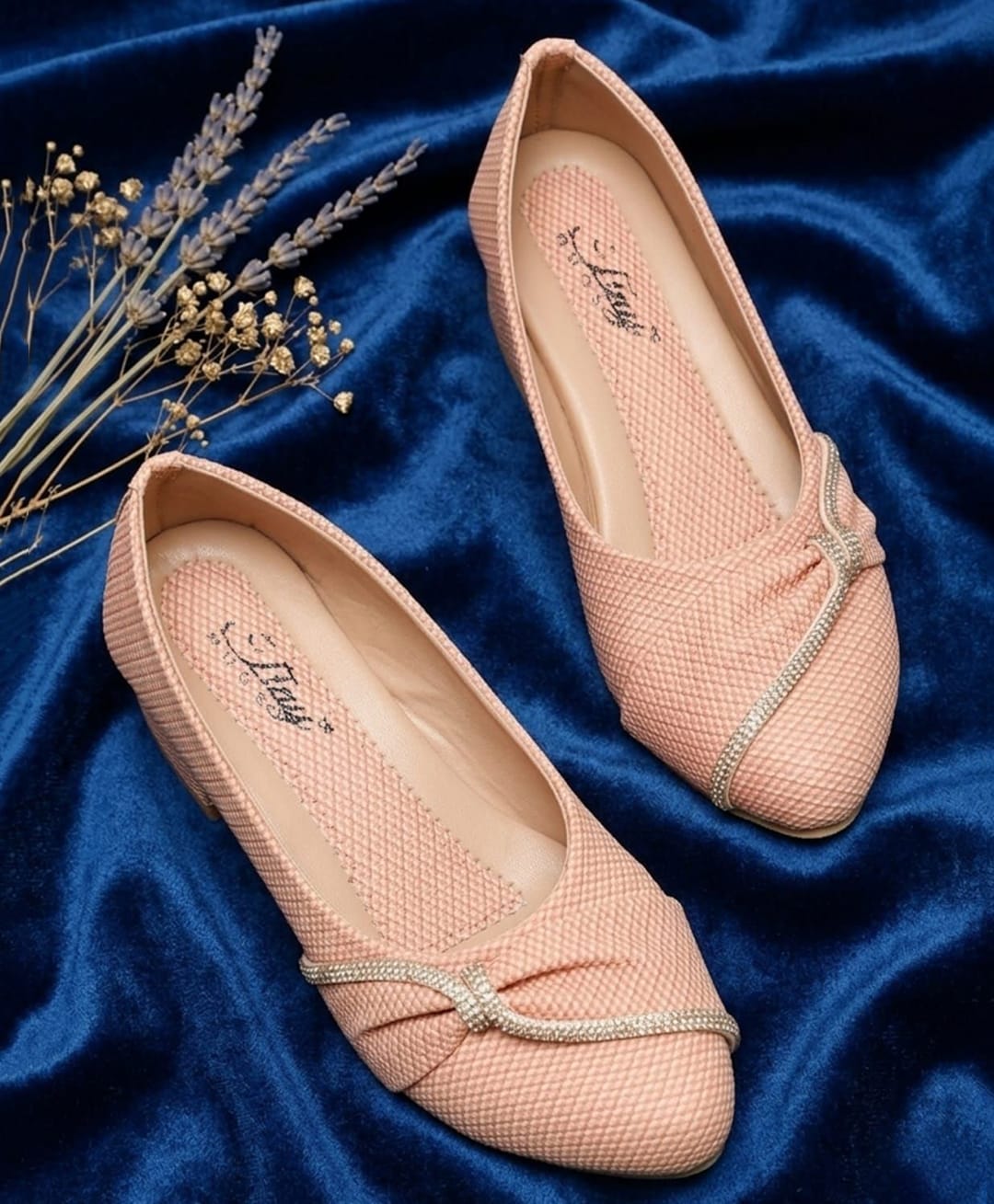 Tiny Bugs Rhinestones Embellished Bow Detailed Heel Ballerinas - Peach-picture-31