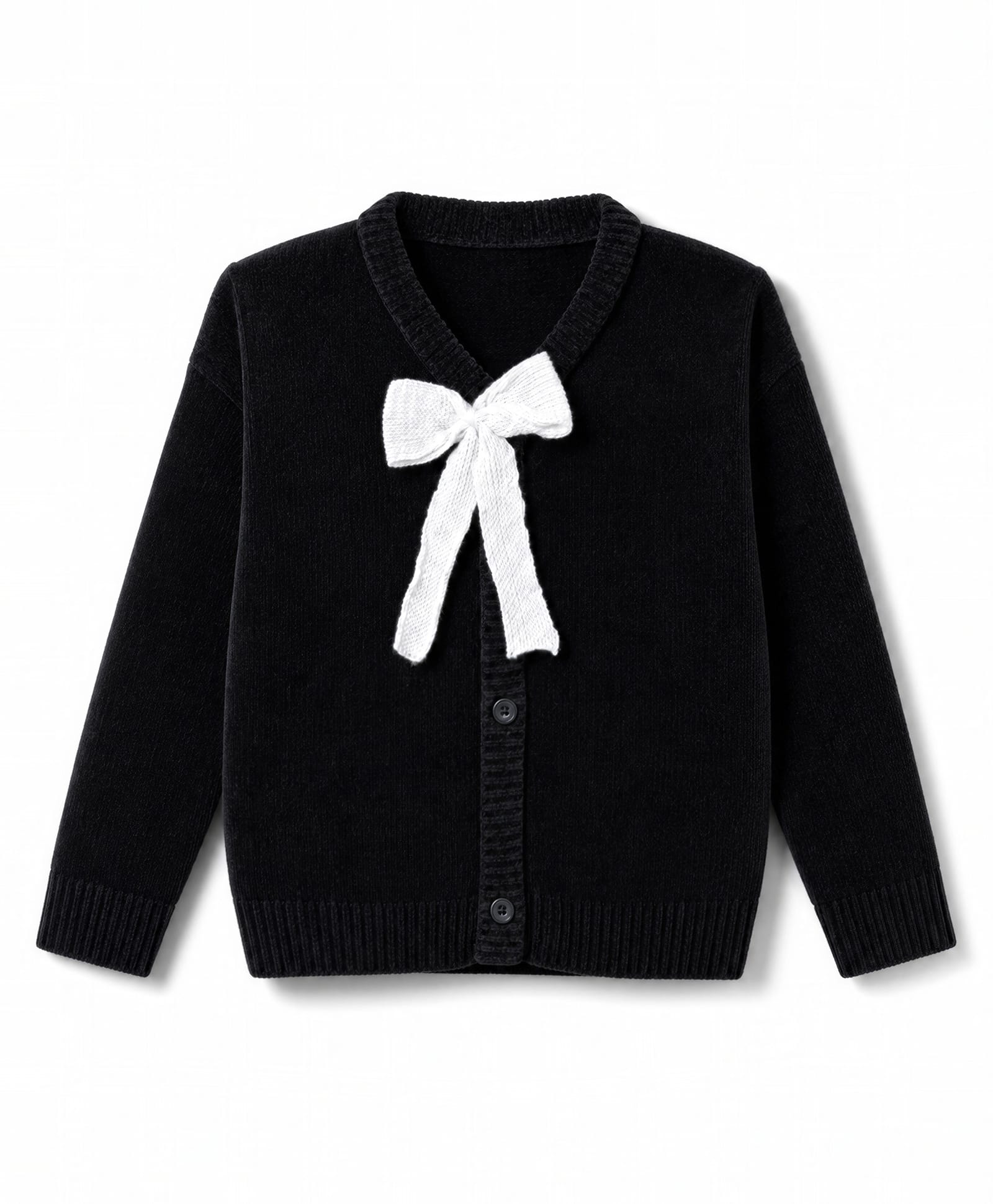 Babyhug Knit Full Sleeves Solid Front Open Sweaters With Bow Applique - Black-image-12