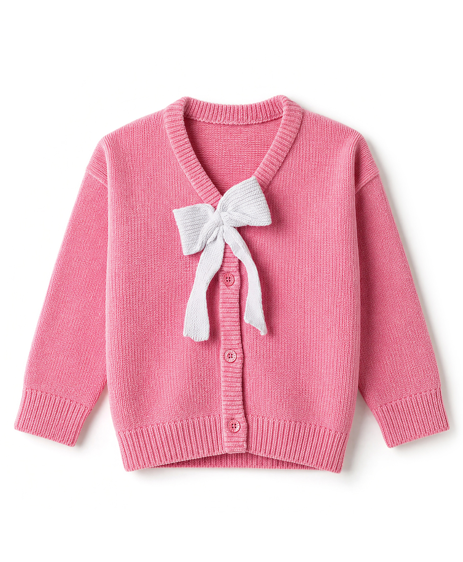 Babyhug Knit Full Sleeves Solid Front Open Sweaters With Bow Applique - Pink-image-22
