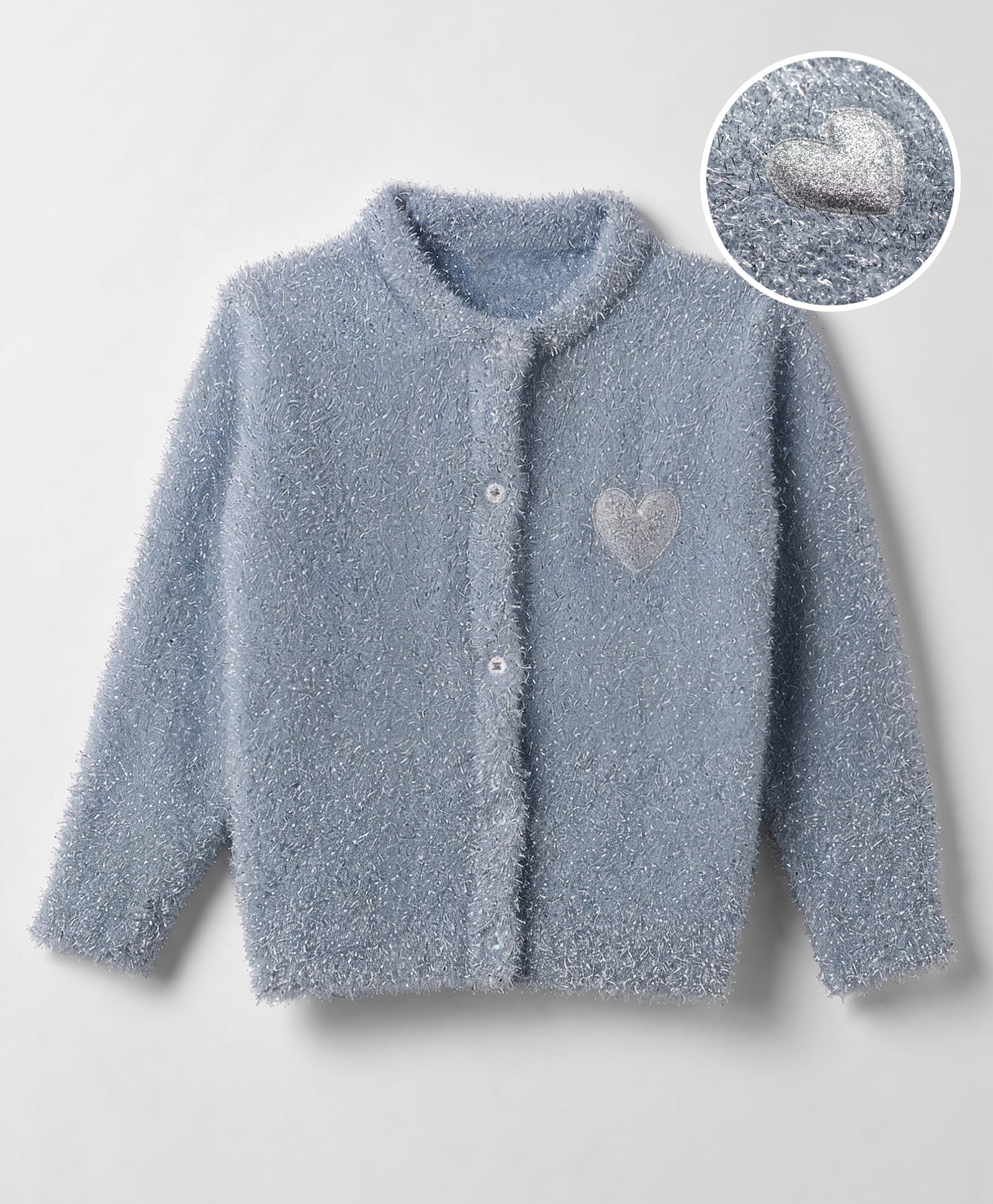 Babyhug Knit Full Sleeves Front Open Sweaters With Heart Patch - Light Blue-picture-24