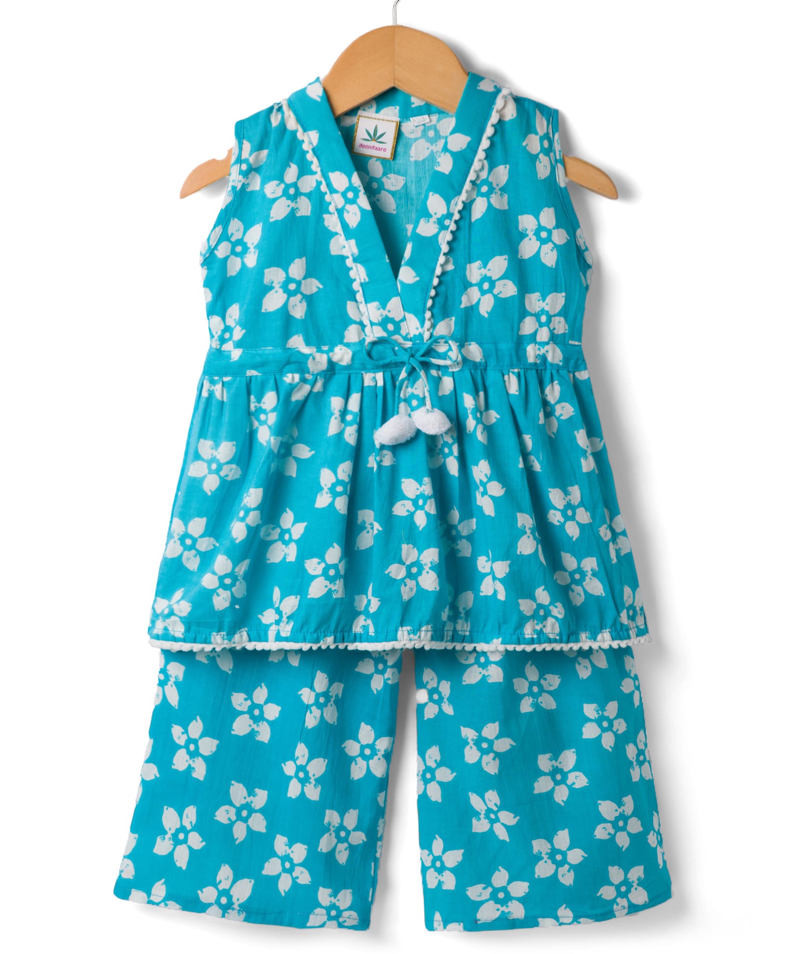 Teentaare Cotton Woven Sleeveless Floral Printed Co-Ords Kurta & Salwar - Light Blue-image-48