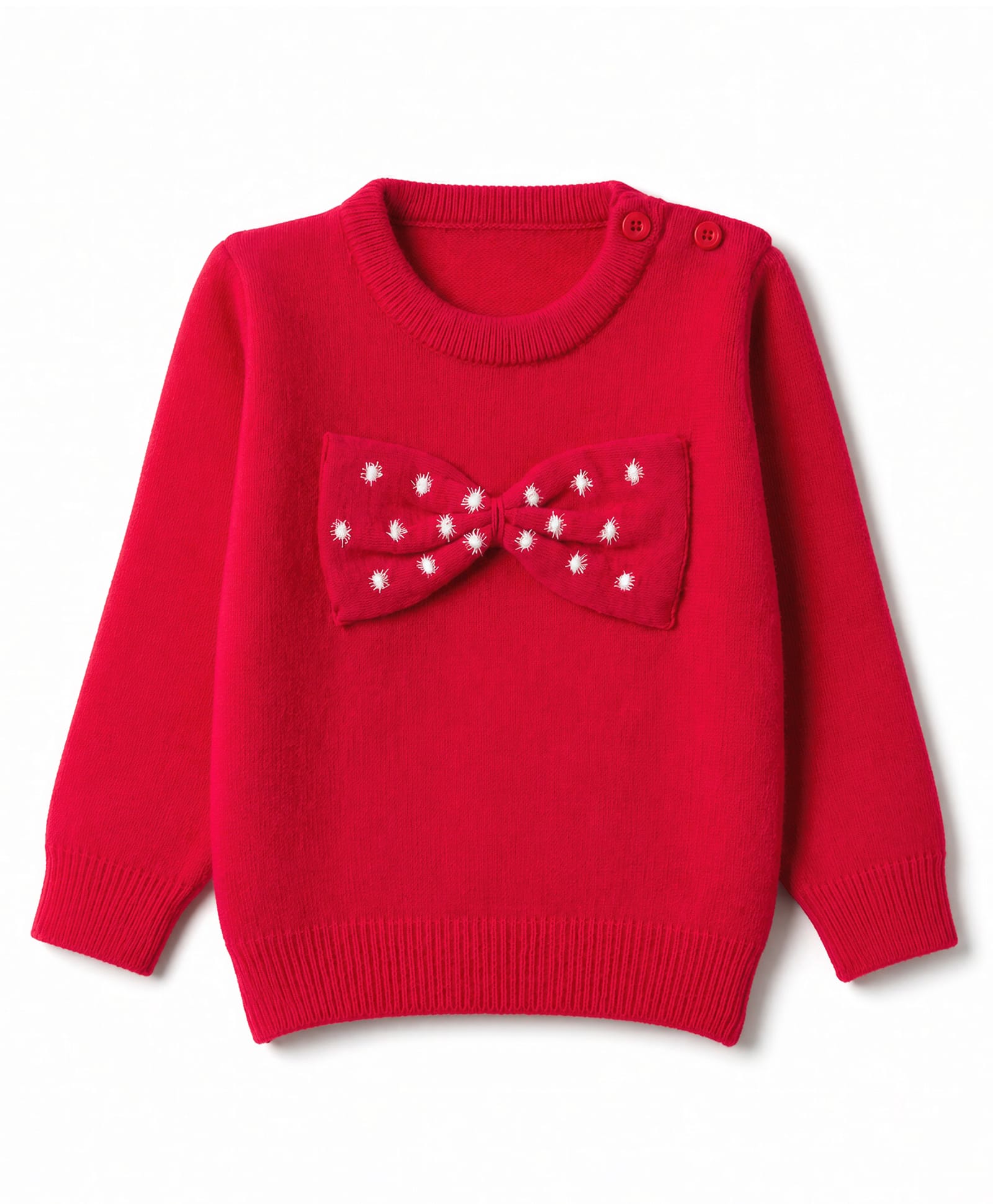 Babyhug Knit Full Sleeves Solid Pullovers With Bow Applique - Red-image-18
