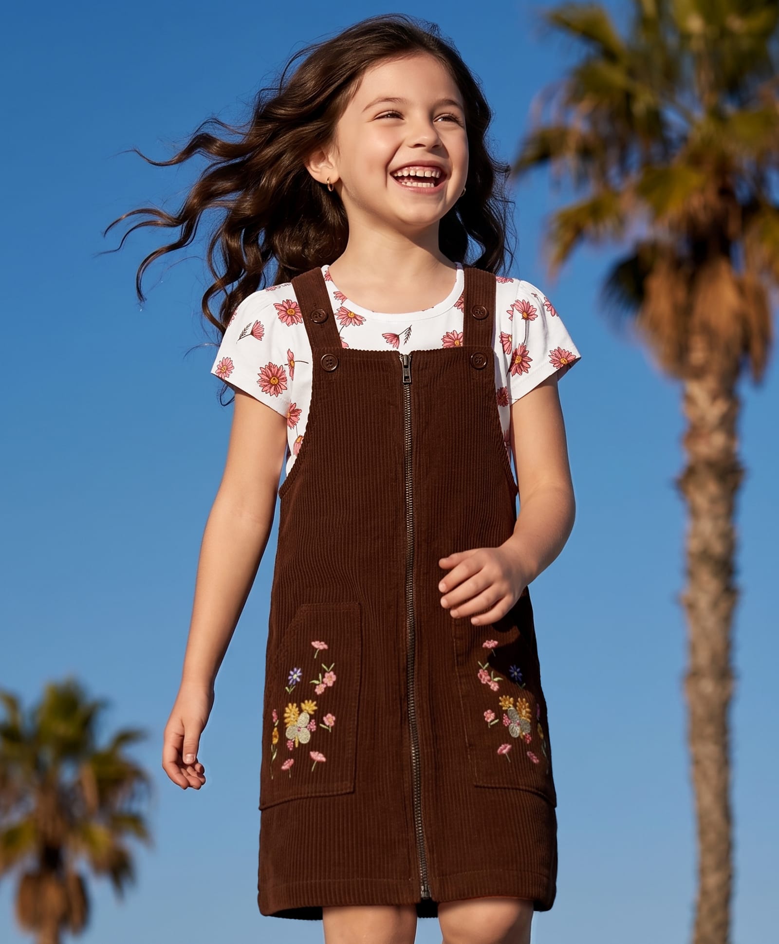 OLLINGTON ST. Corduroy Woven Knit Half Sleeves Floral Printed T-shirt With Embroidered Frock - Maroon-image-18