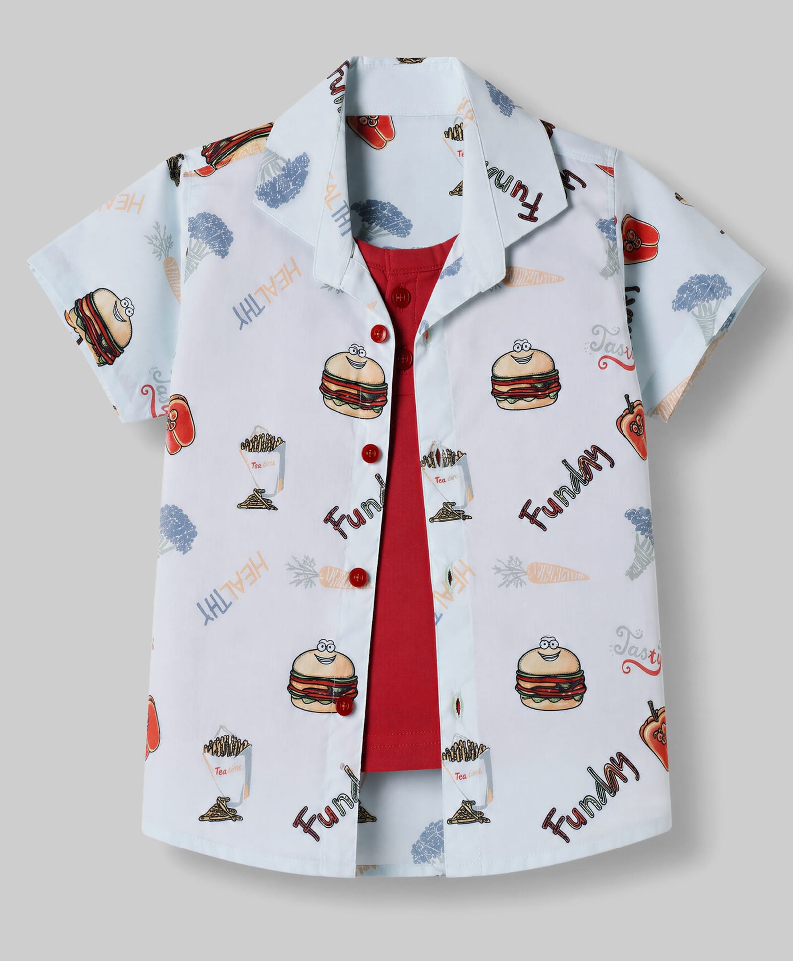 Dapper Dudes Woven Half Sleeves Shirt with Burger & Text Print - White-image-10