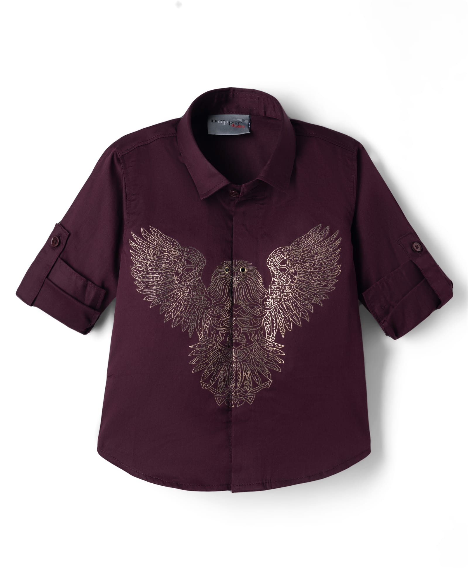 Dapper Dudes Cotton Woven Shirt with Full Sleeves and Eagle Print - Wine-image-2