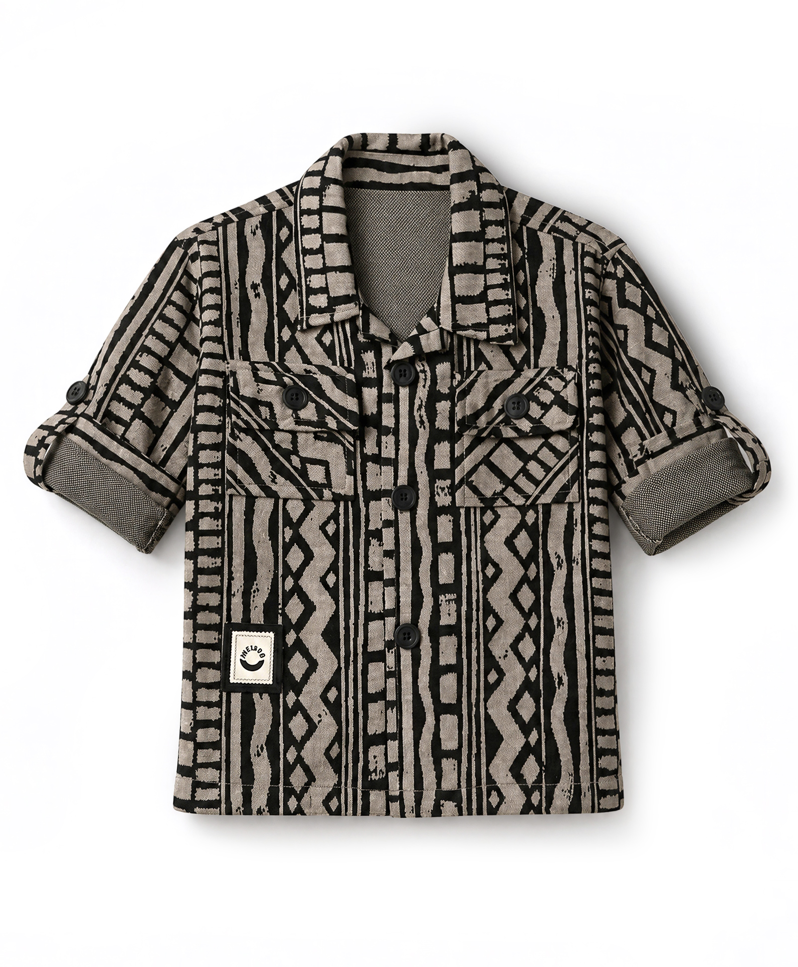 Dapper Dudes Woven Full Sleeves Printed Shirt With Patch - Black-image-47