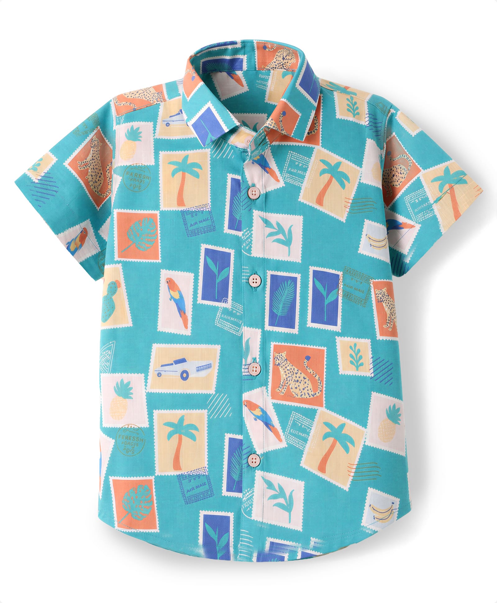 Dapper Dudes Cotton Woven Half Sleeves Shirt With Tropical Stamps - Sea Green-image-39