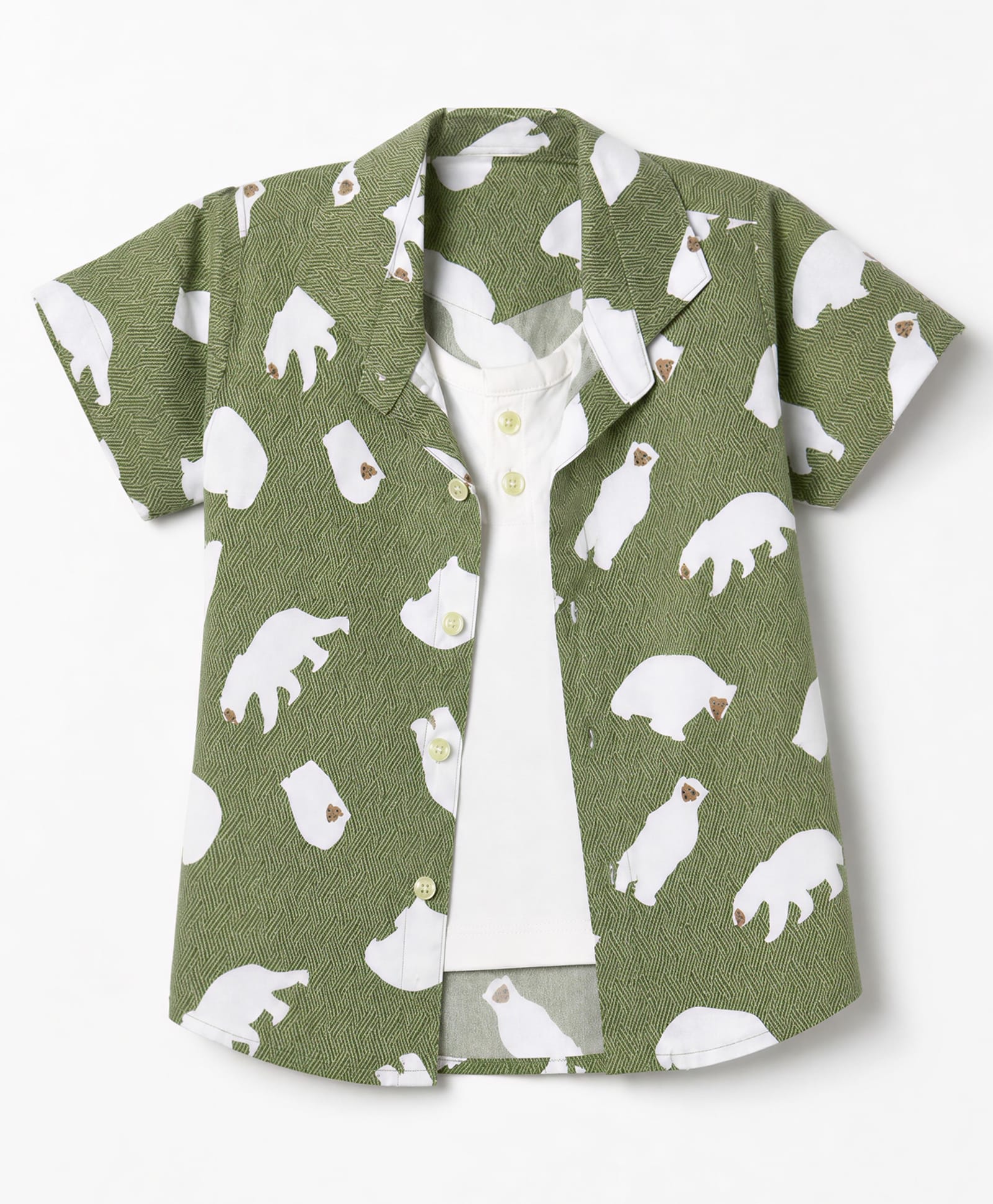 Dapper Dudes Woven Half Sleeves Twofer Shirt with Bear Print - Olive Green-picture-17