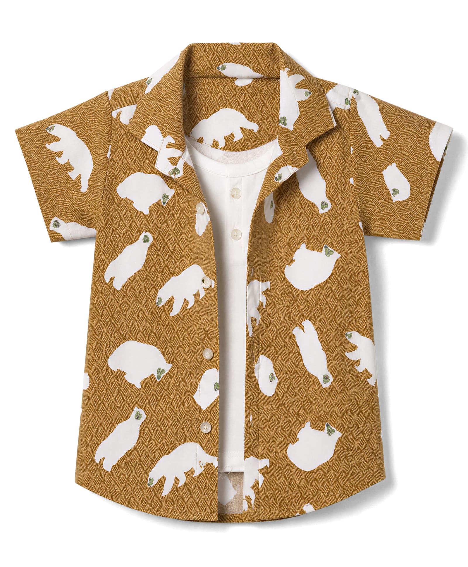 Dapper Dudes Cotton Woven Half Sleeves Shirt With Bear Patch With Attached Tee - Mustard-image-38