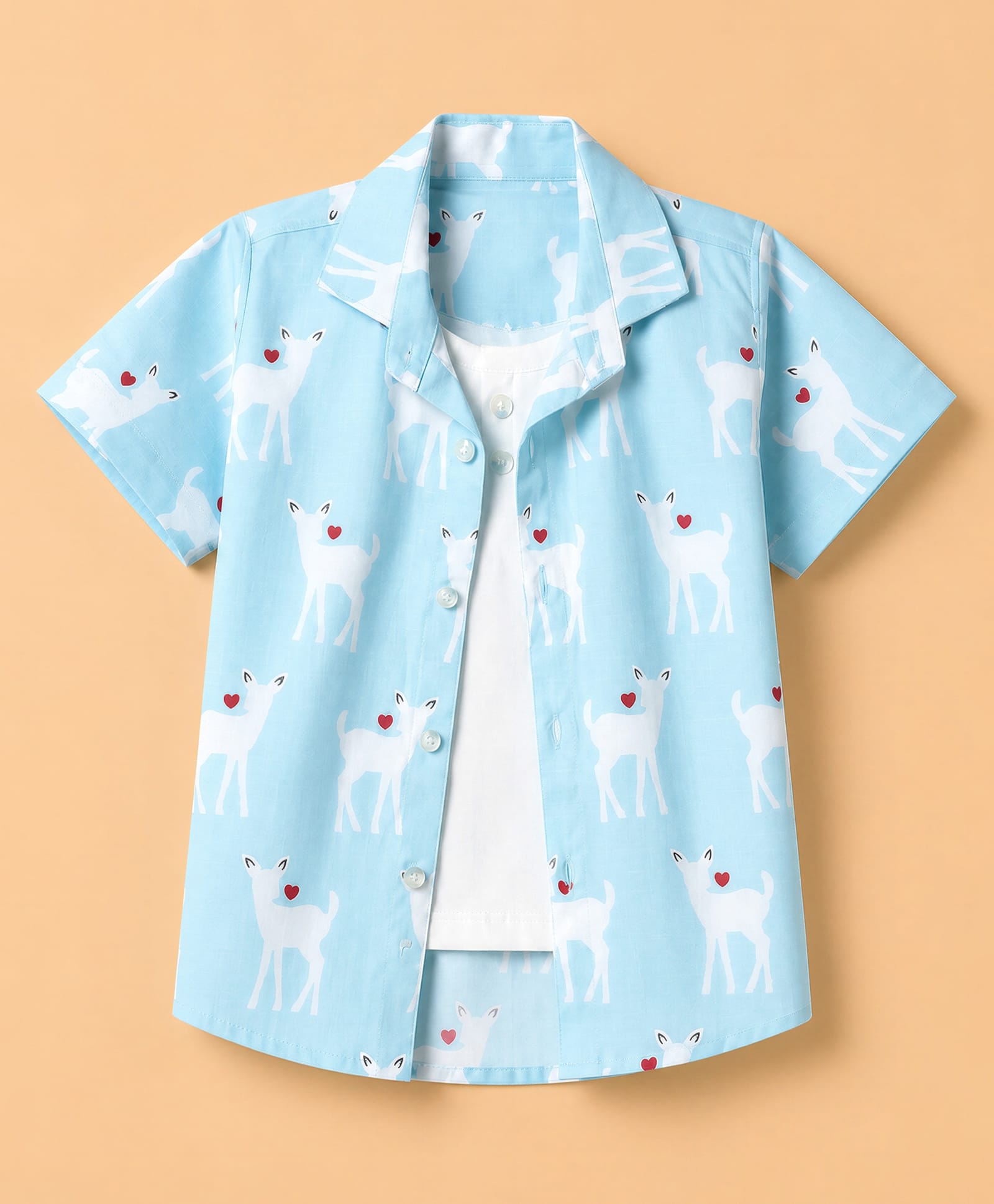 Dapper Dudes Cotton Woven Shirt With Deer & Heart Print With Attached Tee - Light Blue-image-12